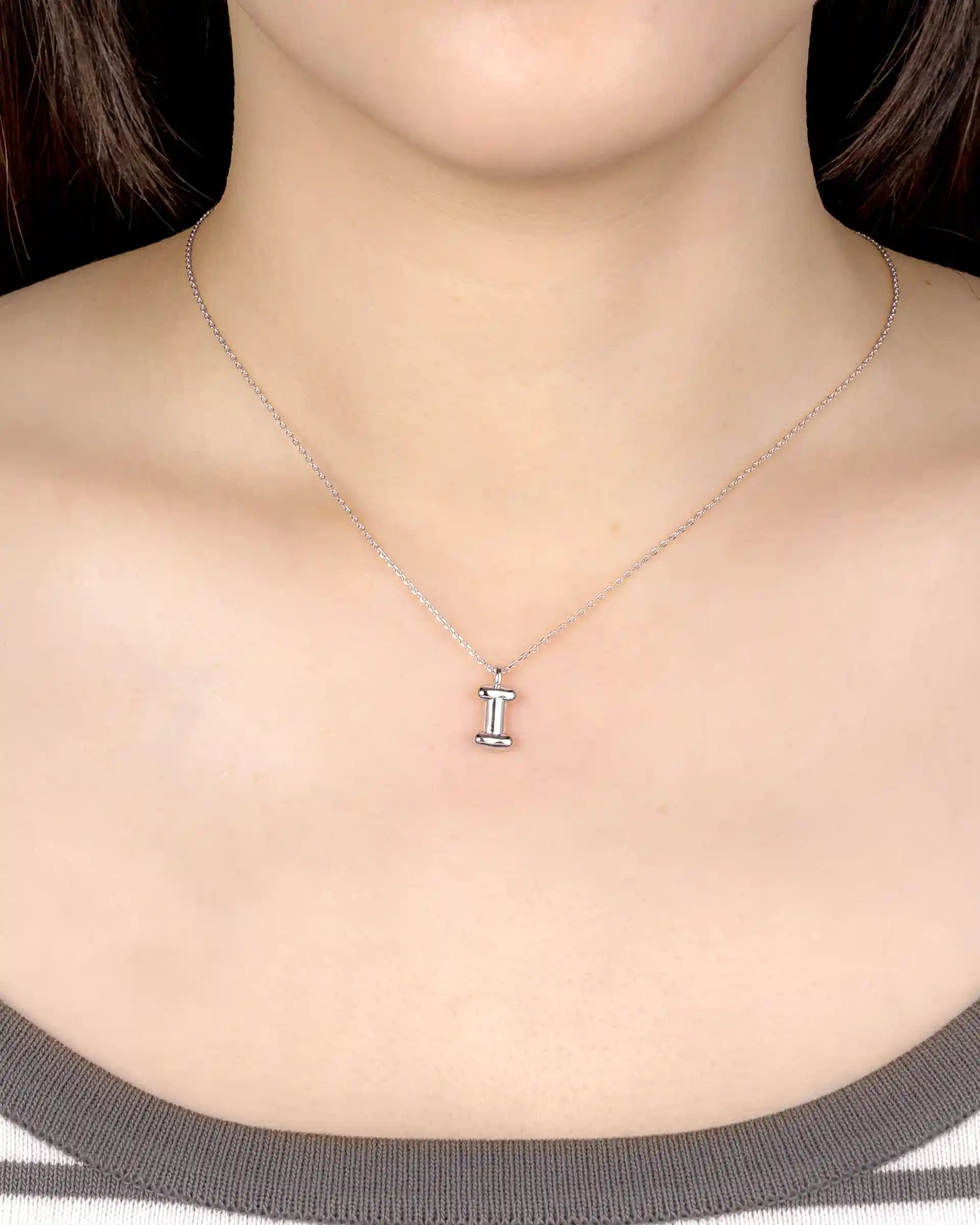 Mini Bubble Initial 'I' Necklace in Silver