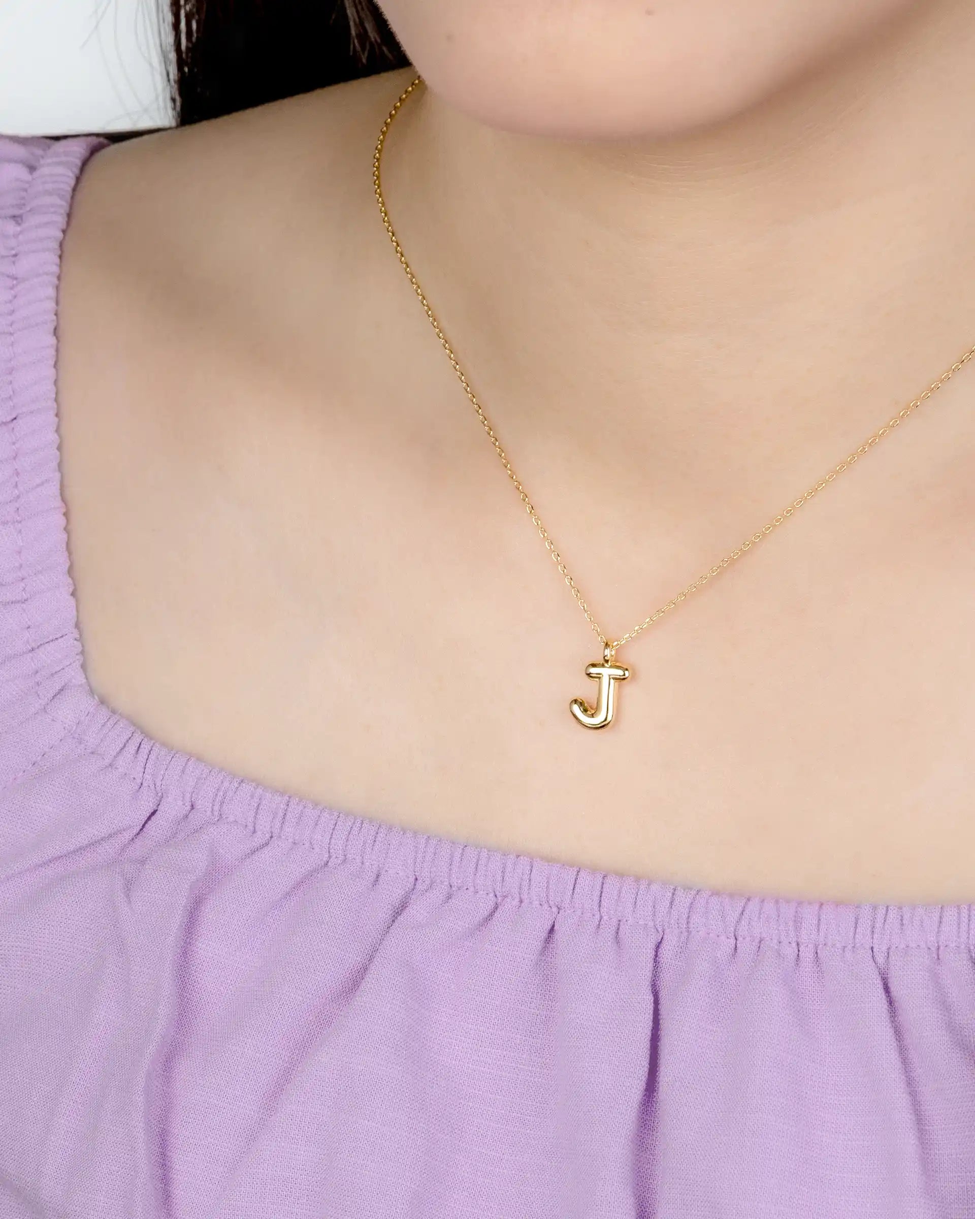 Mini Bubble Initial 'J' Necklace in Gold