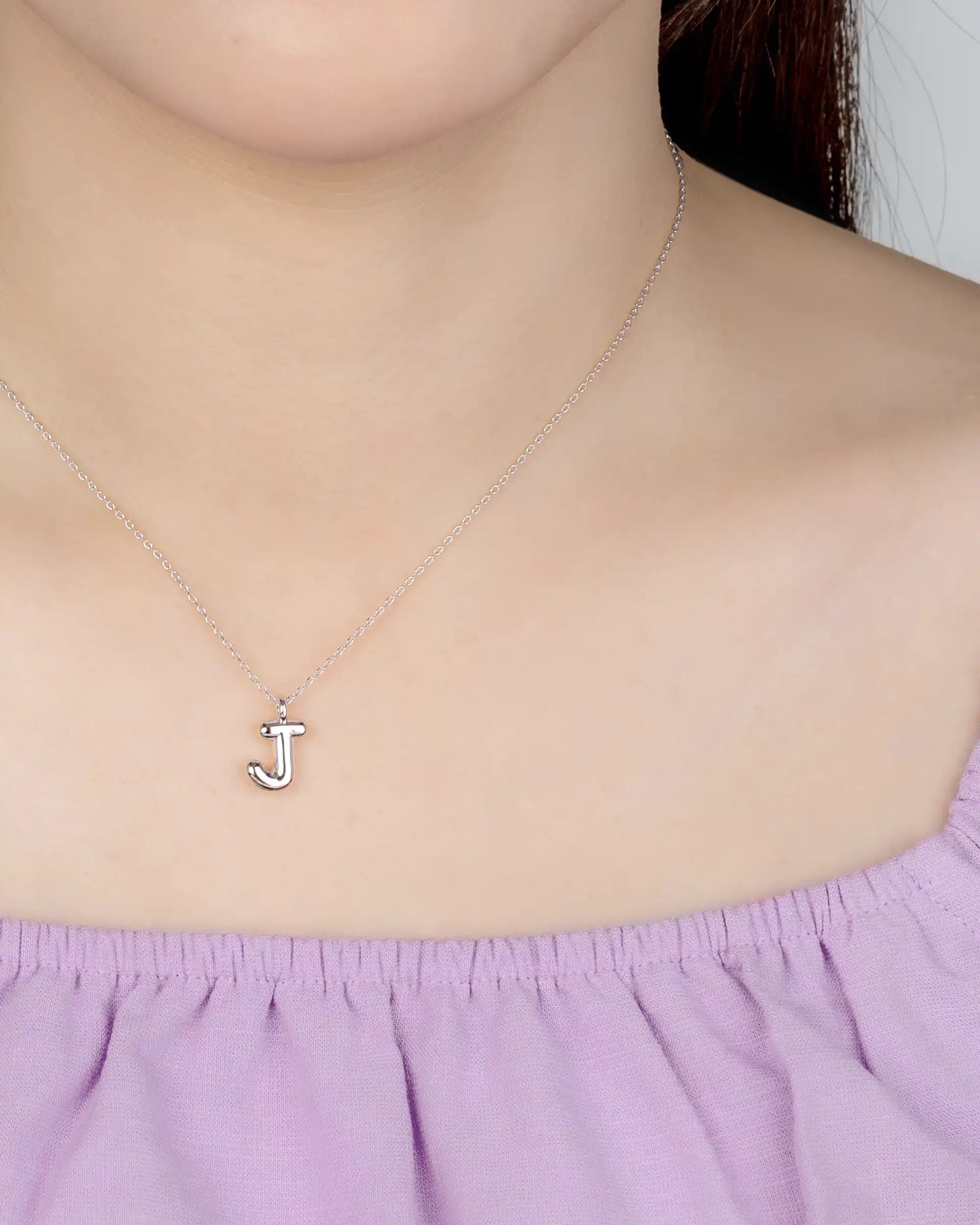 Mini Bubble Initial 'J' Necklace in Silver