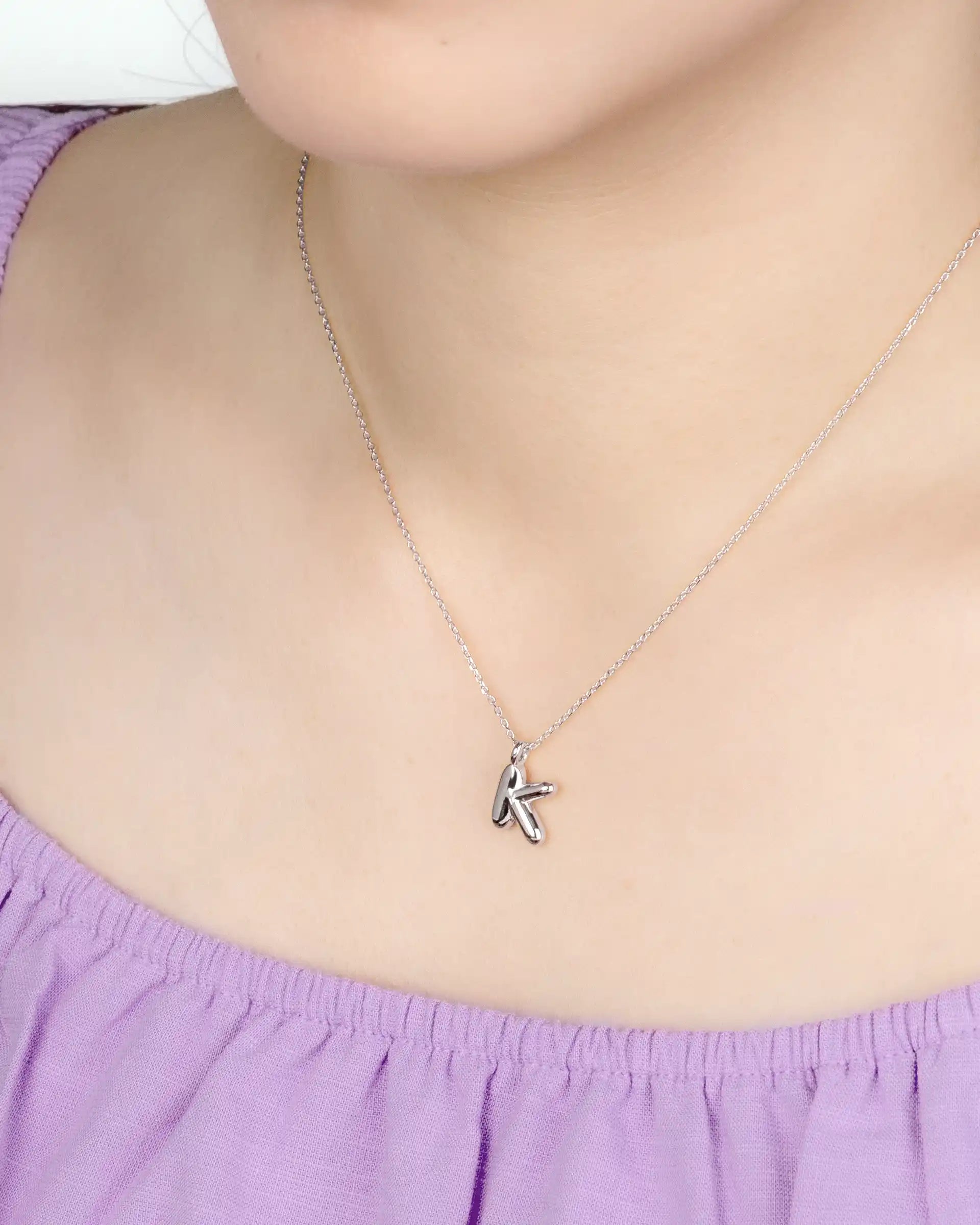 Mini Bubble Initial 'K' Necklace in Silver