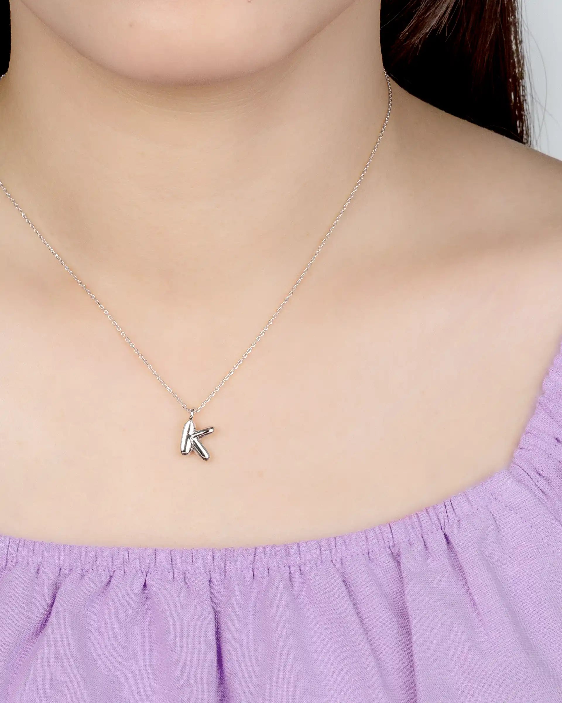 Mini Bubble Initial 'K' Necklace in Silver