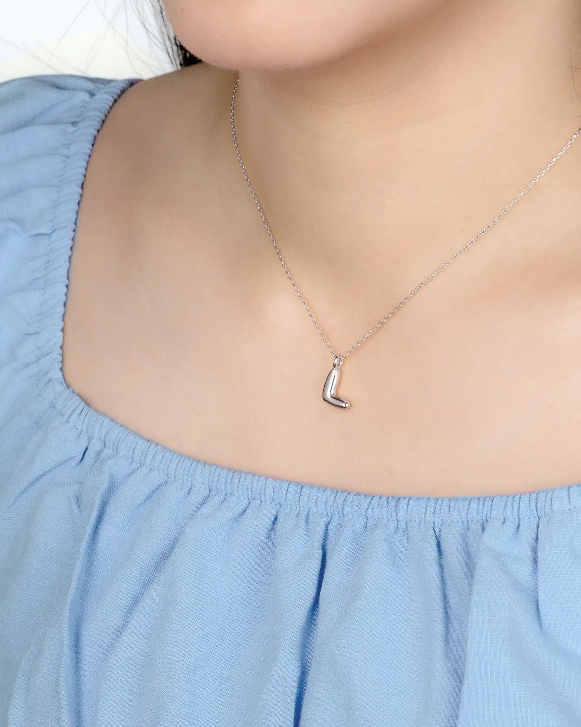 Mini Bubble Initial 'L' Necklace in Silver