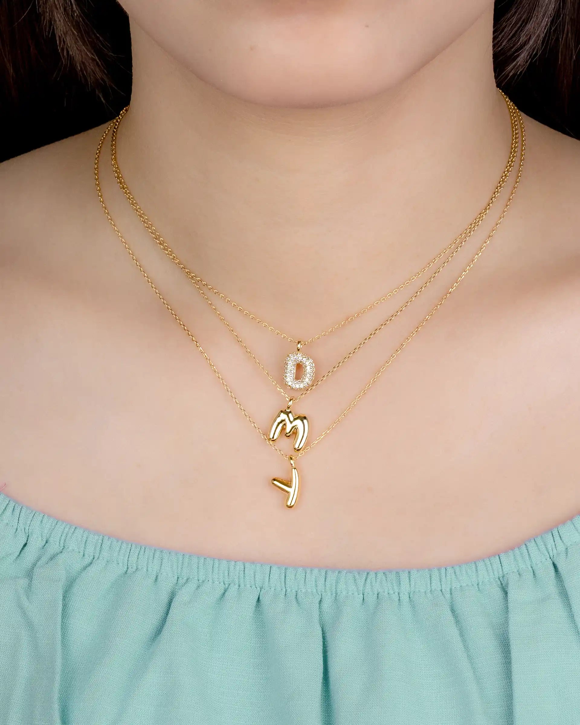 Mini Bubble Initial 'M' Necklace in Gold