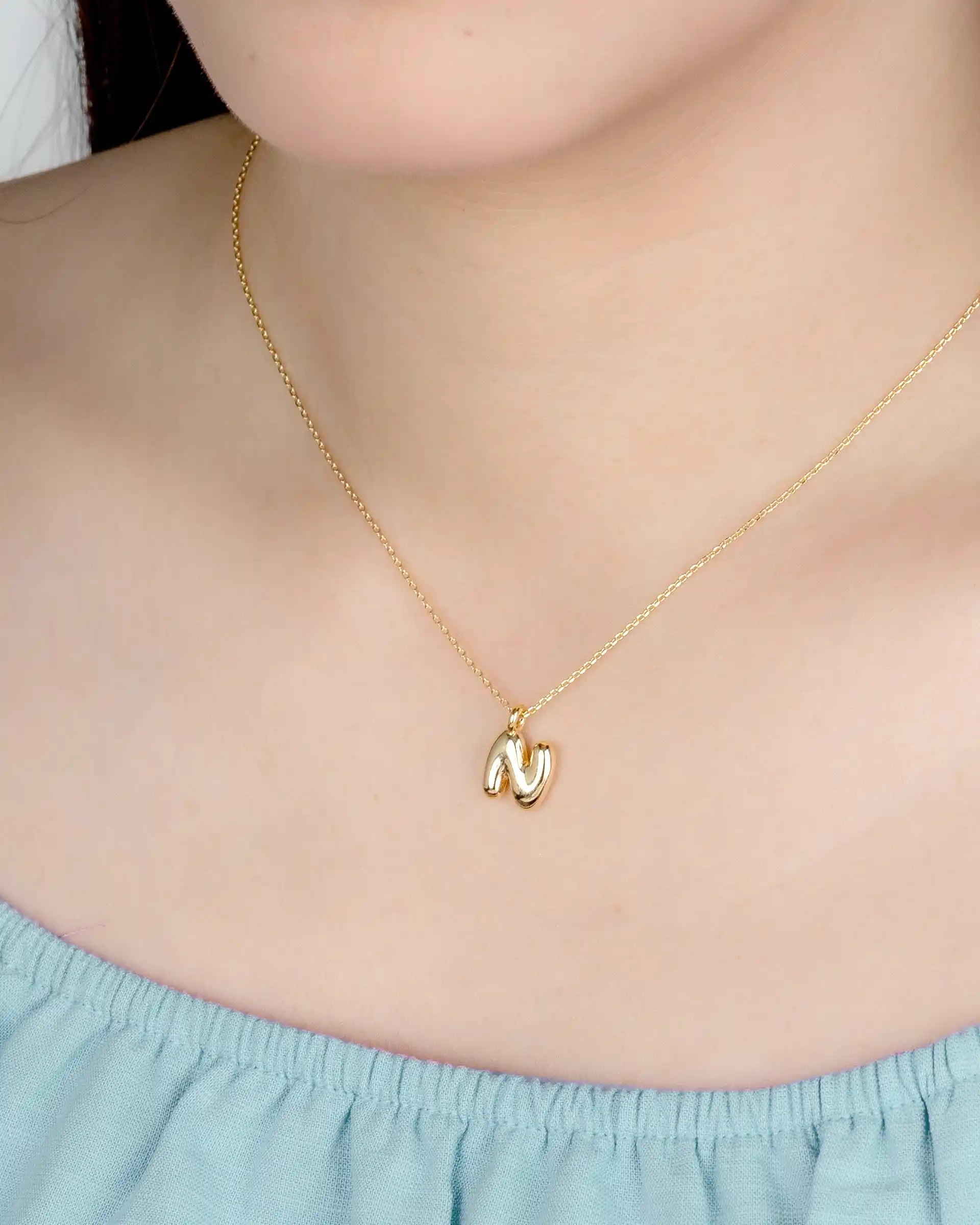 Mini Bubble Initial 'N' Necklace in Gold