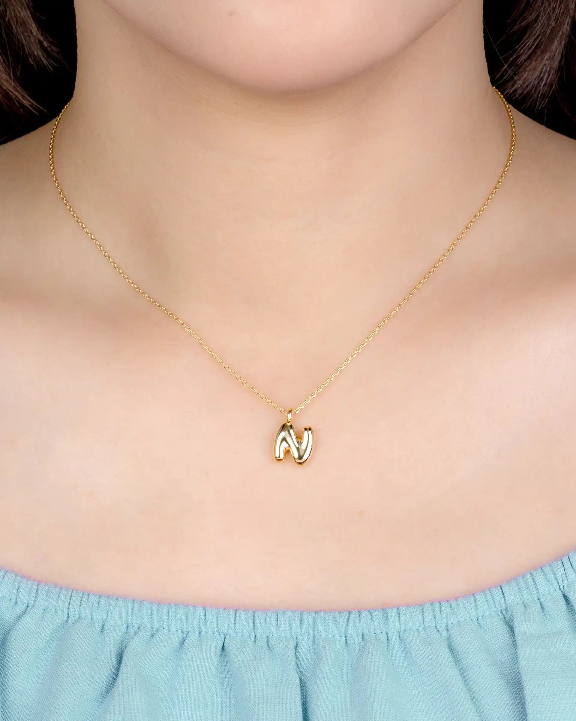 Mini Bubble Initial 'N' Necklace in Gold