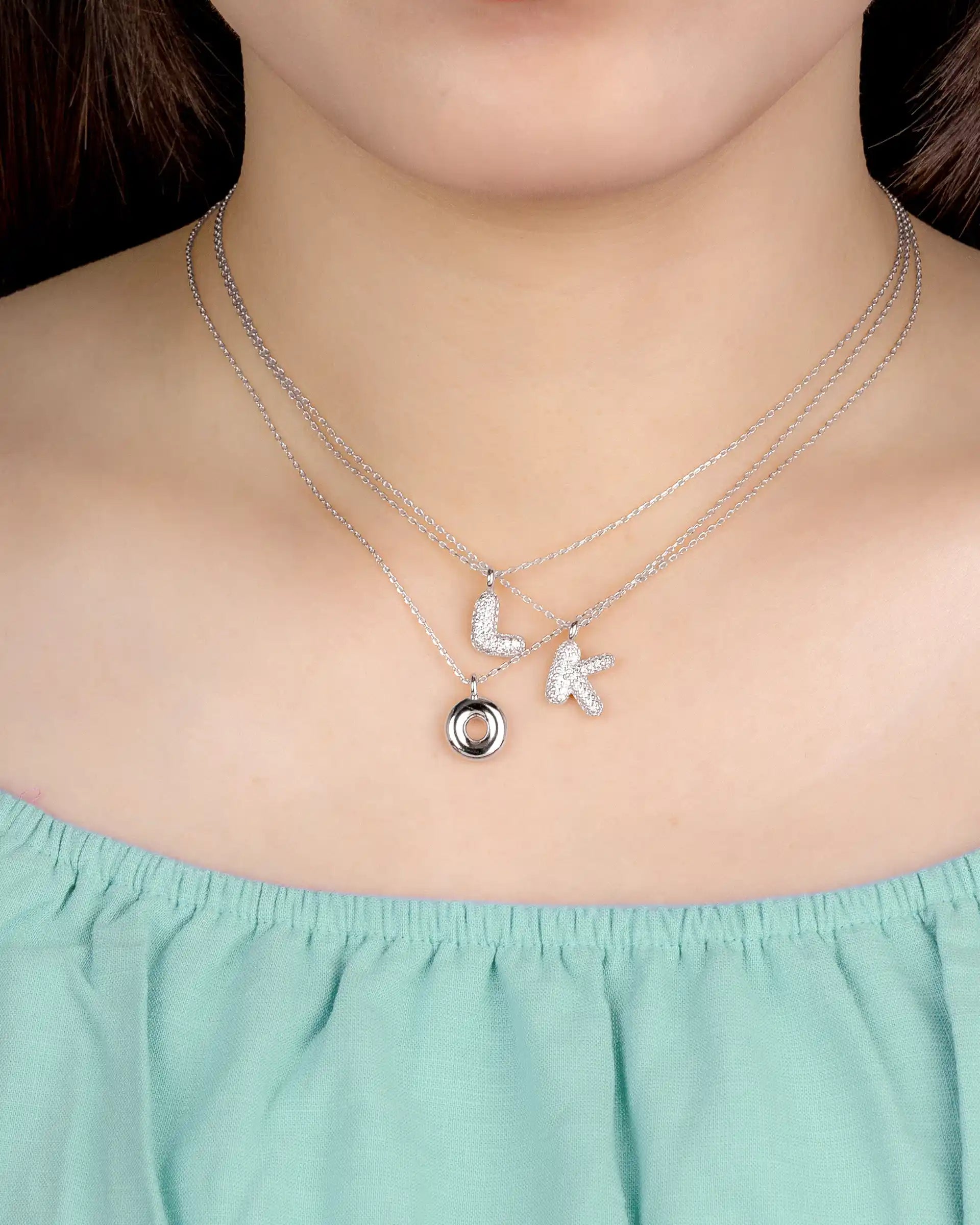 Mini Pavé Bubble Initial 'L' Necklace in Silver