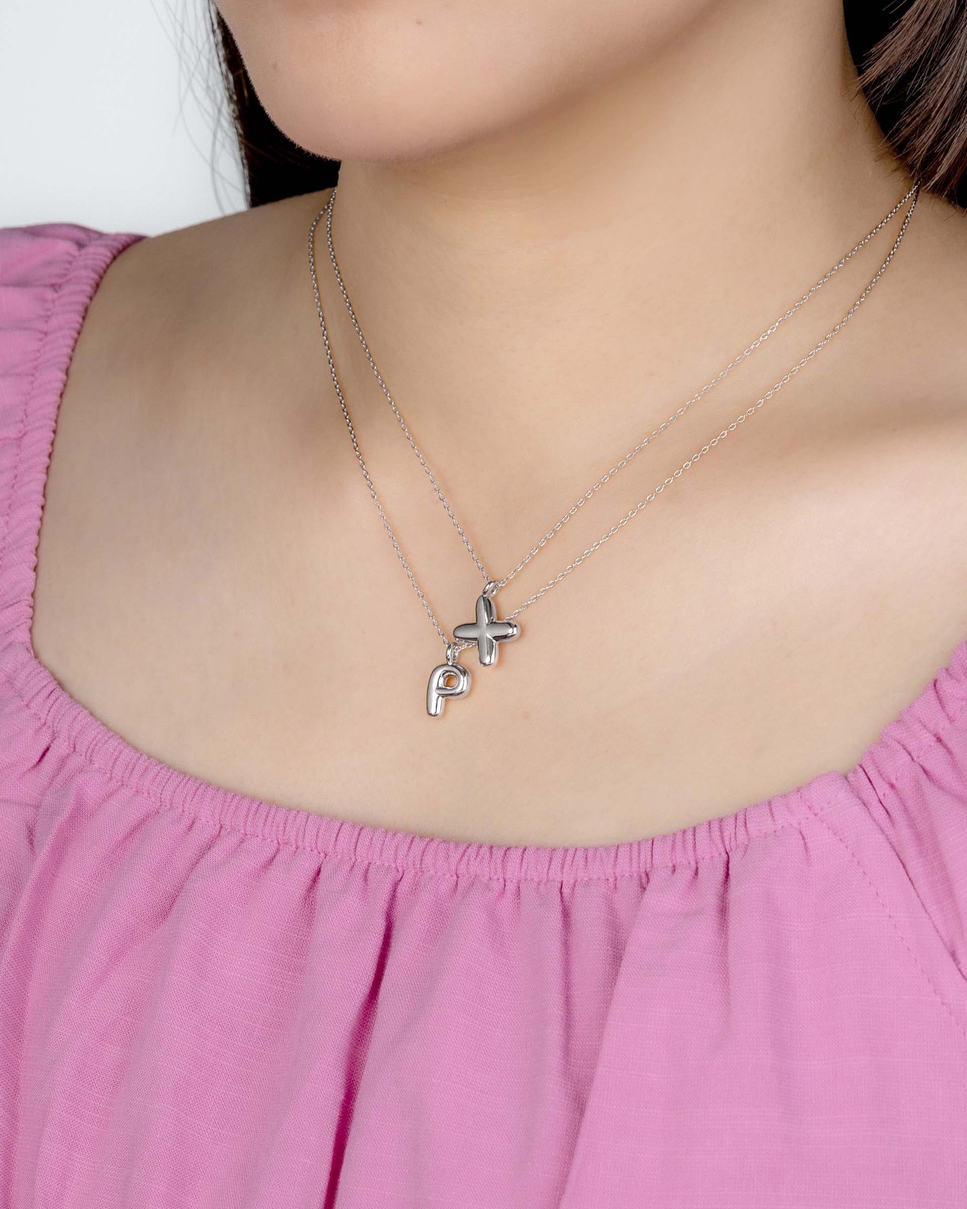 Mini Bubble Initial 'P' Necklace in Silver