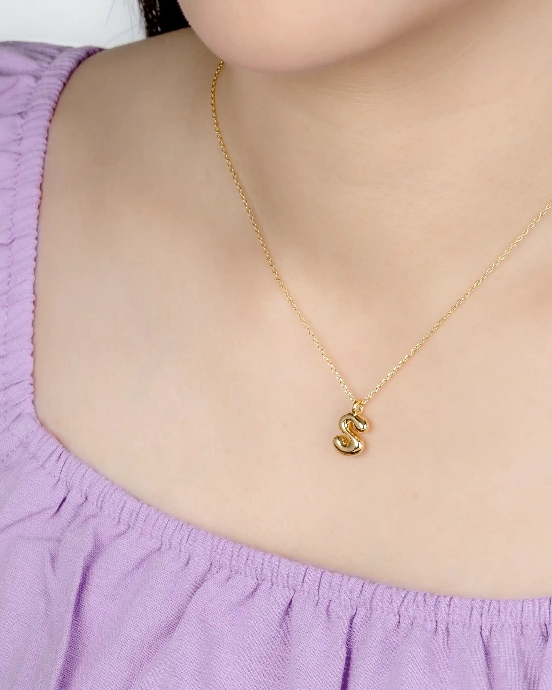 Mini Bubble Initial 'S' Necklace in Gold