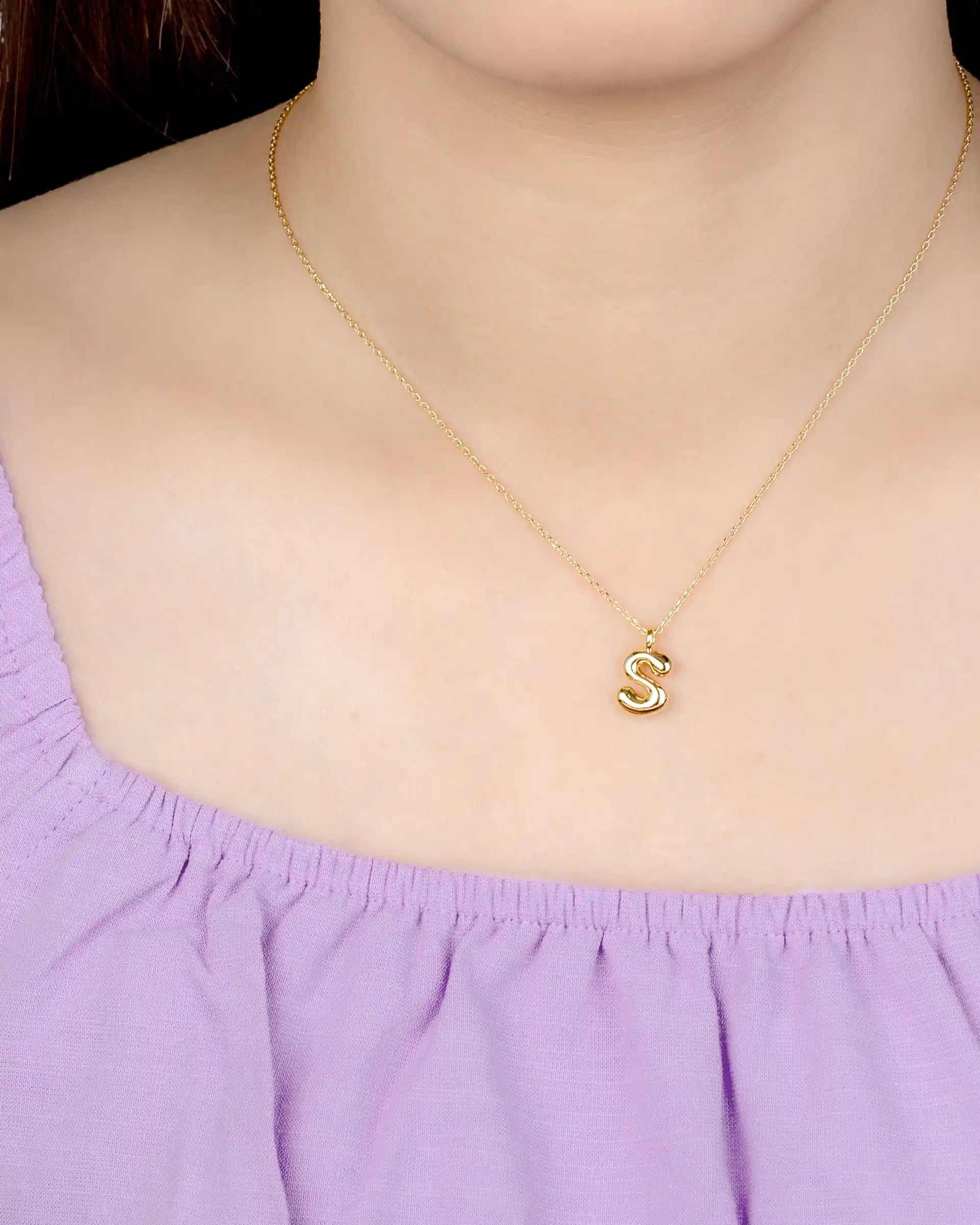 Mini Bubble Initial 'S' Necklace in Gold