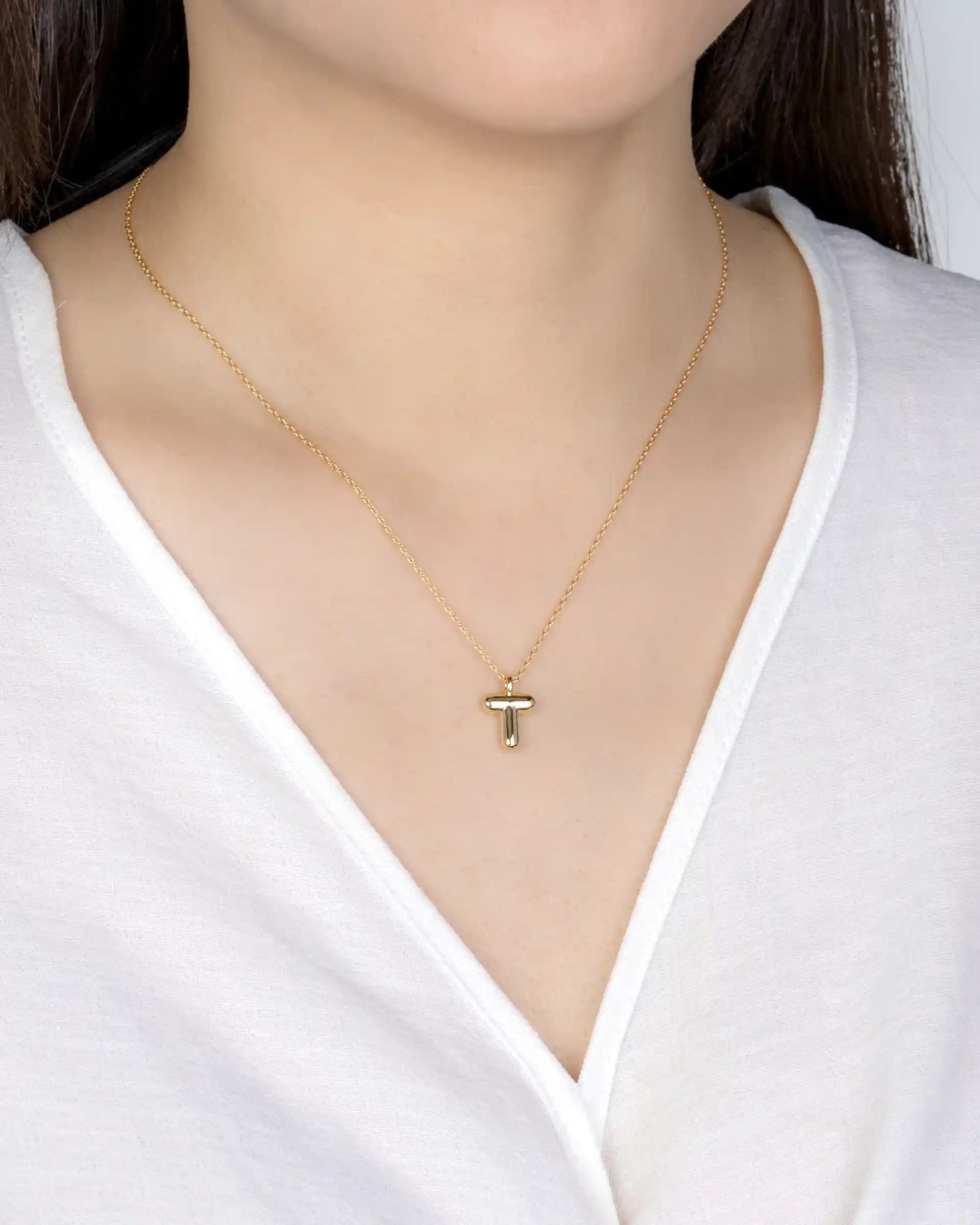 Mini Bubble Initial 'T' Necklace in Gold