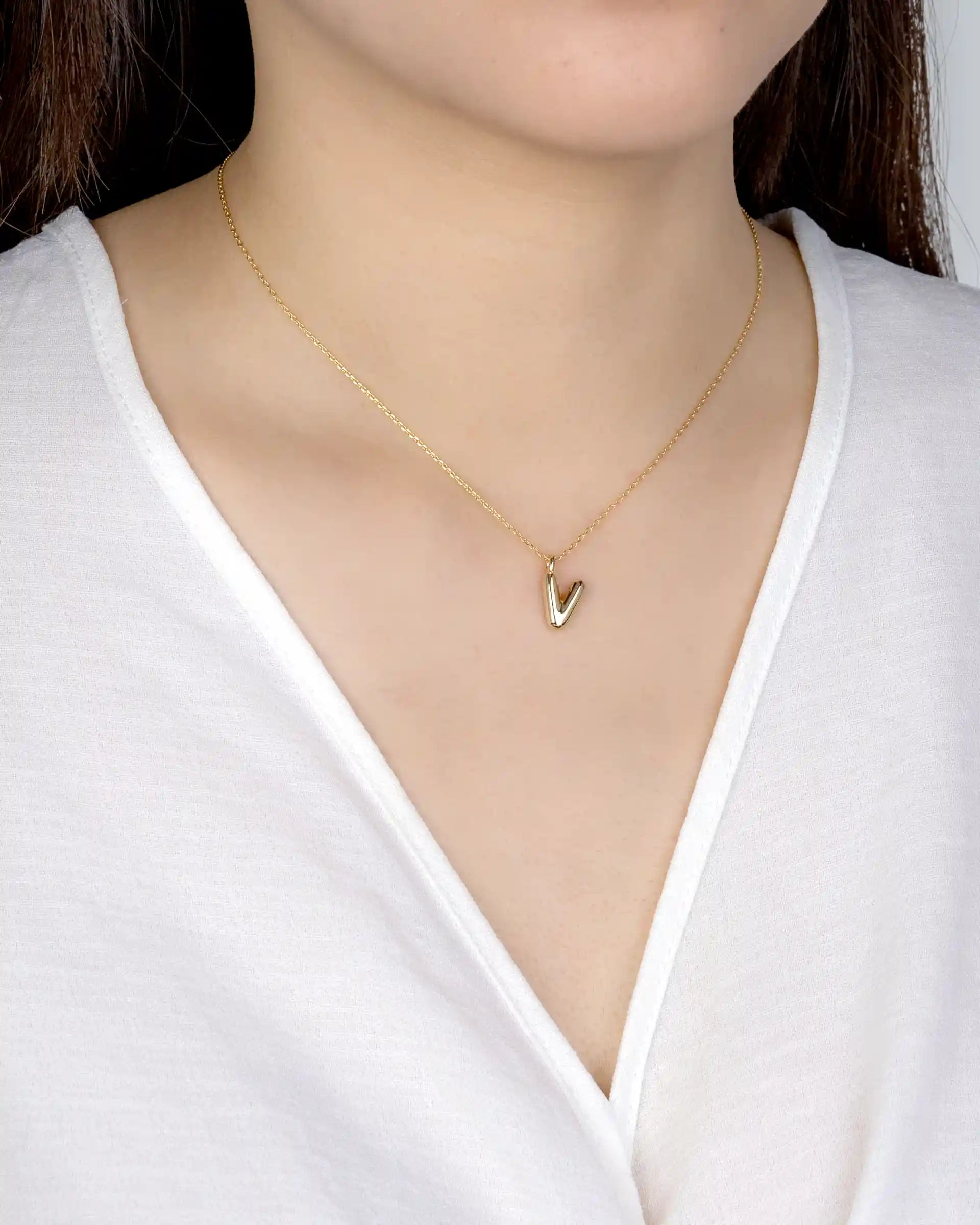 Mini Bubble Initial 'V' Necklace in Gold