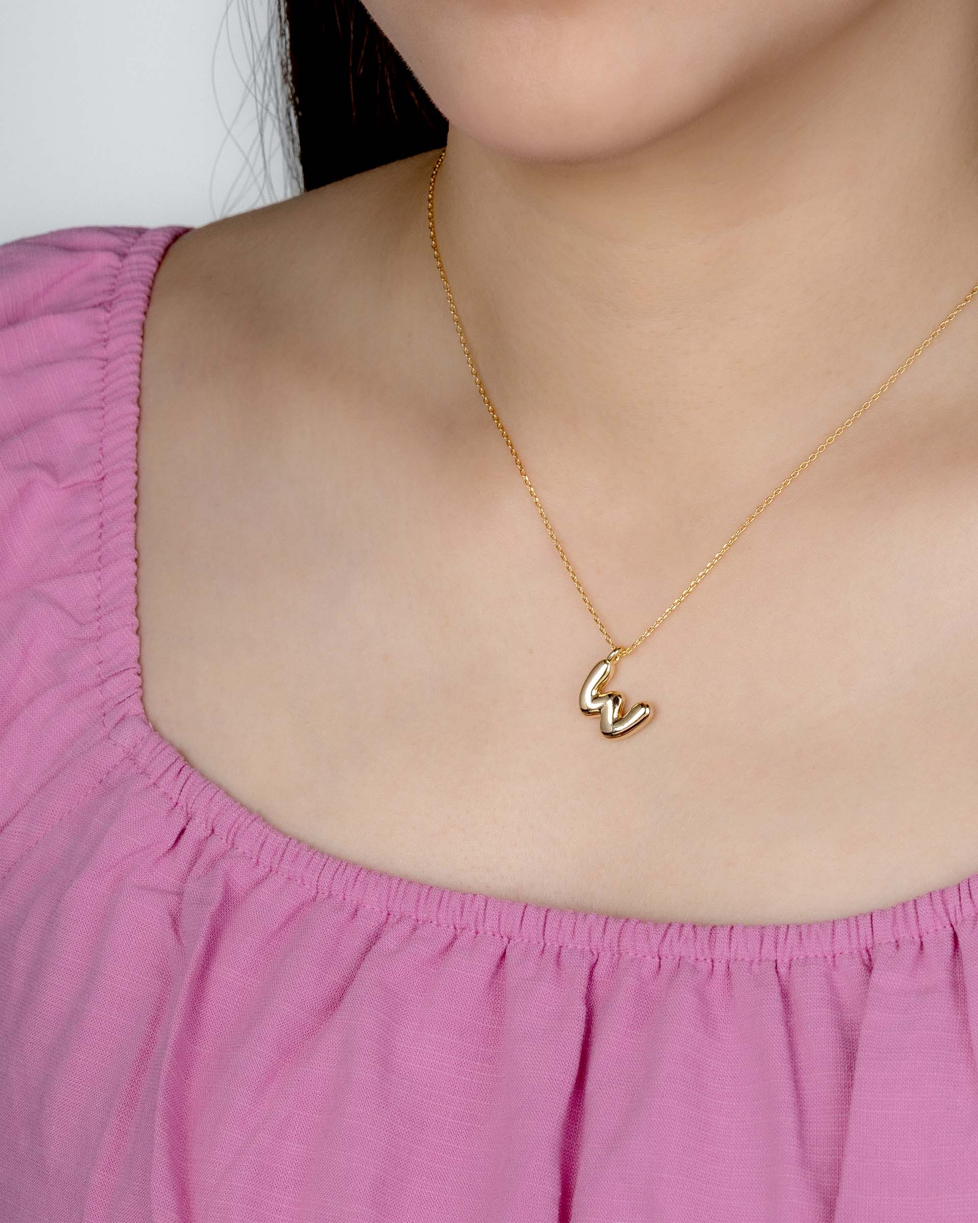 Mini Bubble Initial 'W' Necklace in Gold