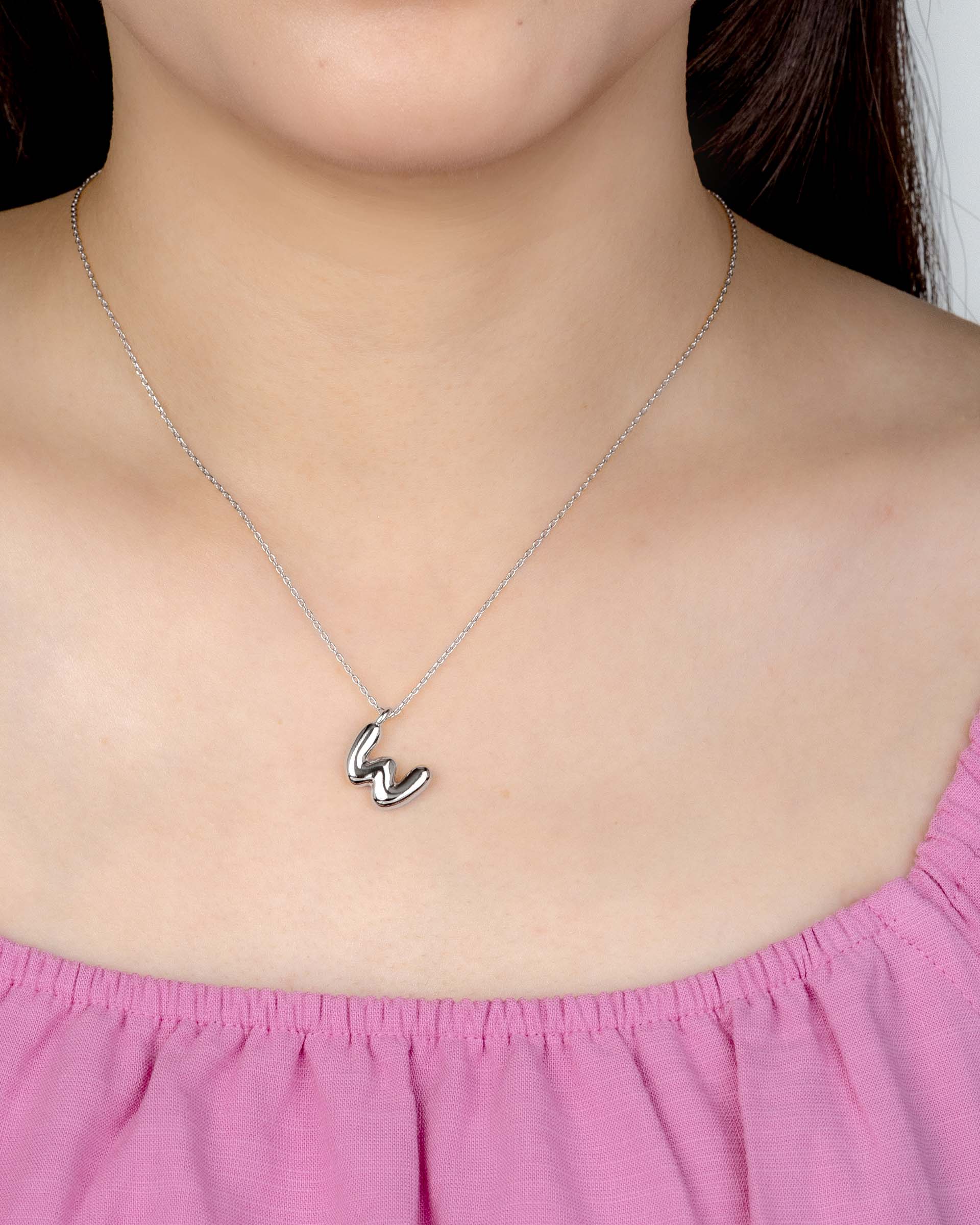 Mini Bubble Initial 'W' Necklace in Silver