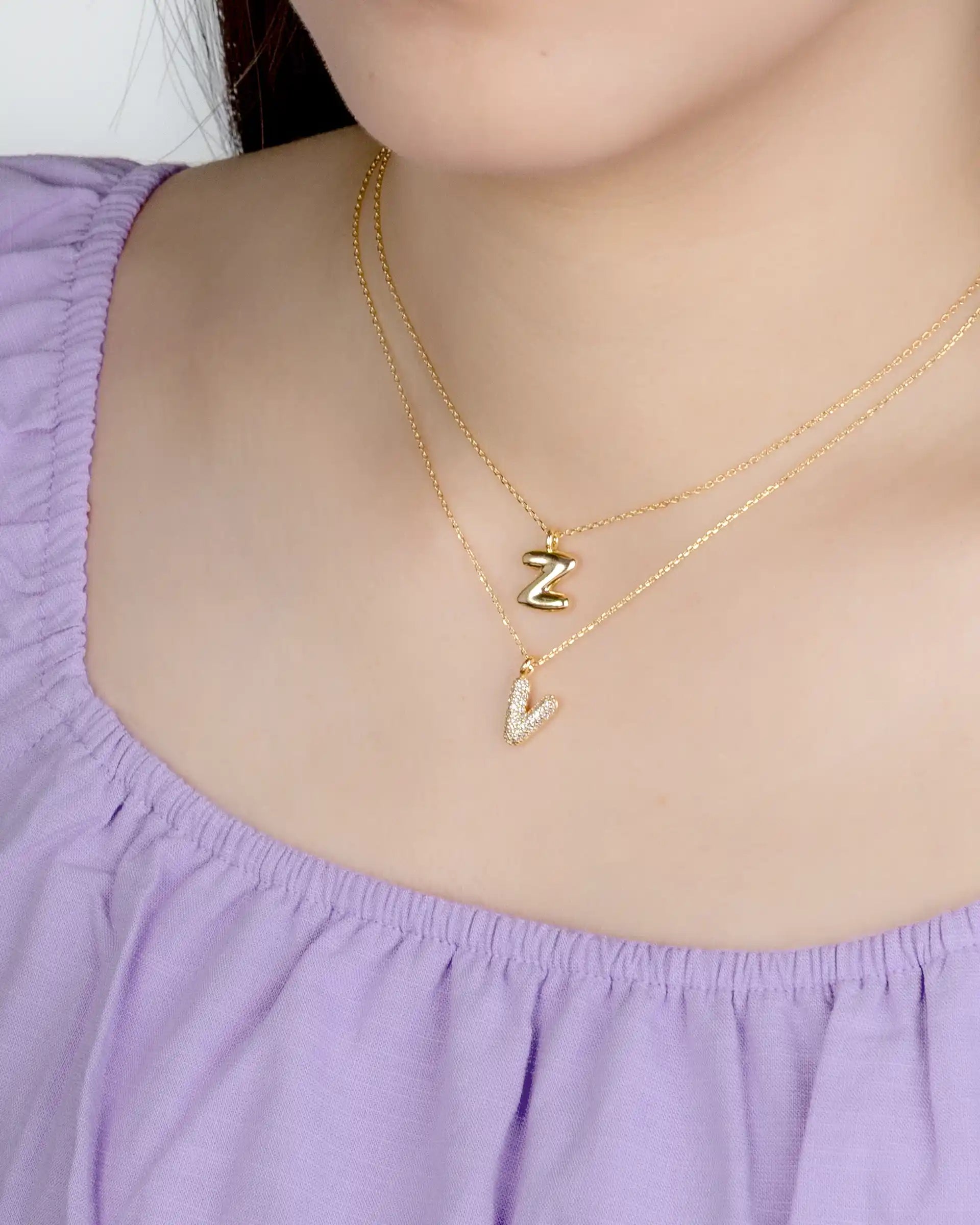 Mini Bubble Initial 'Z' Necklace in Gold