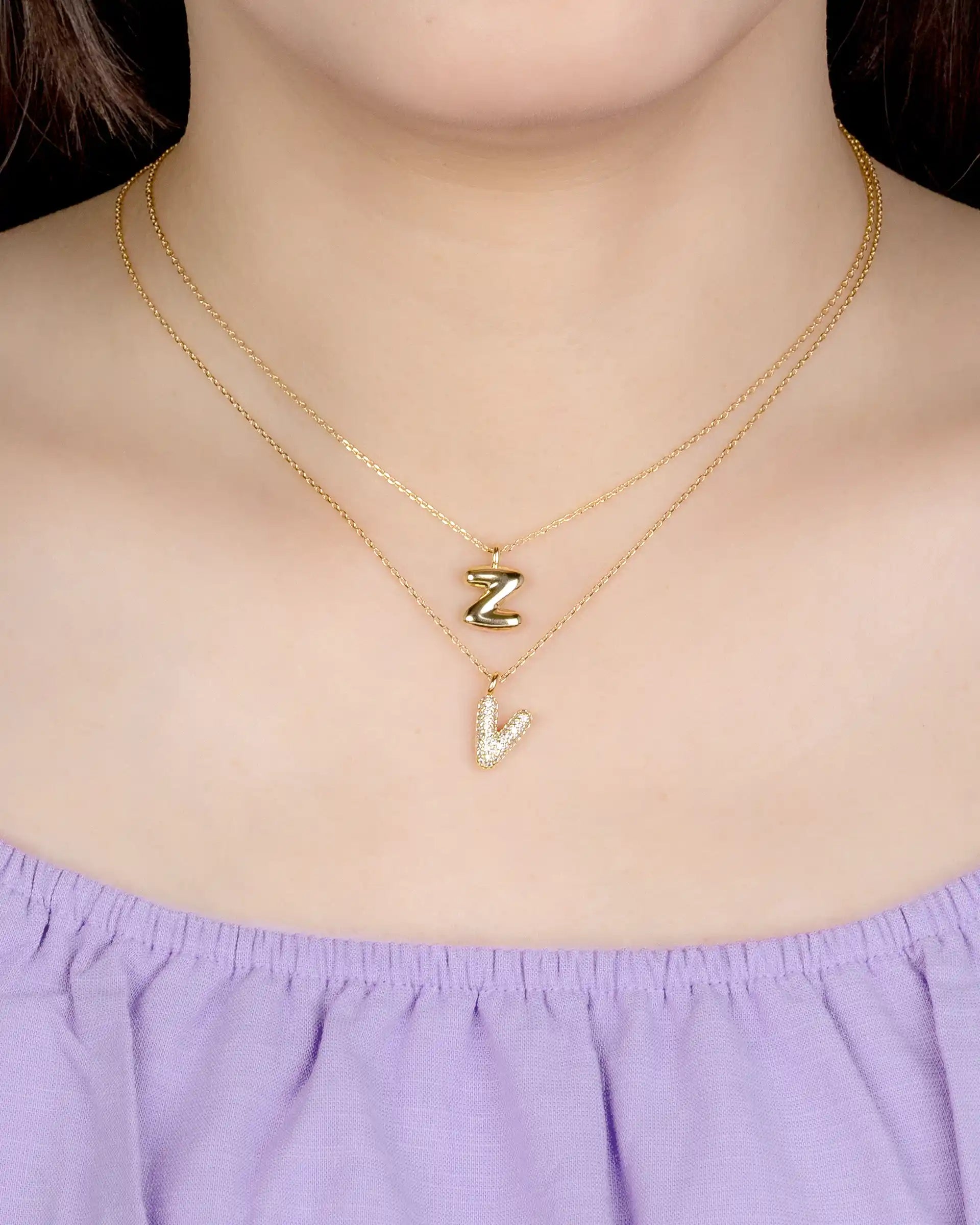 Mini Bubble Initial 'Z' Necklace in Gold