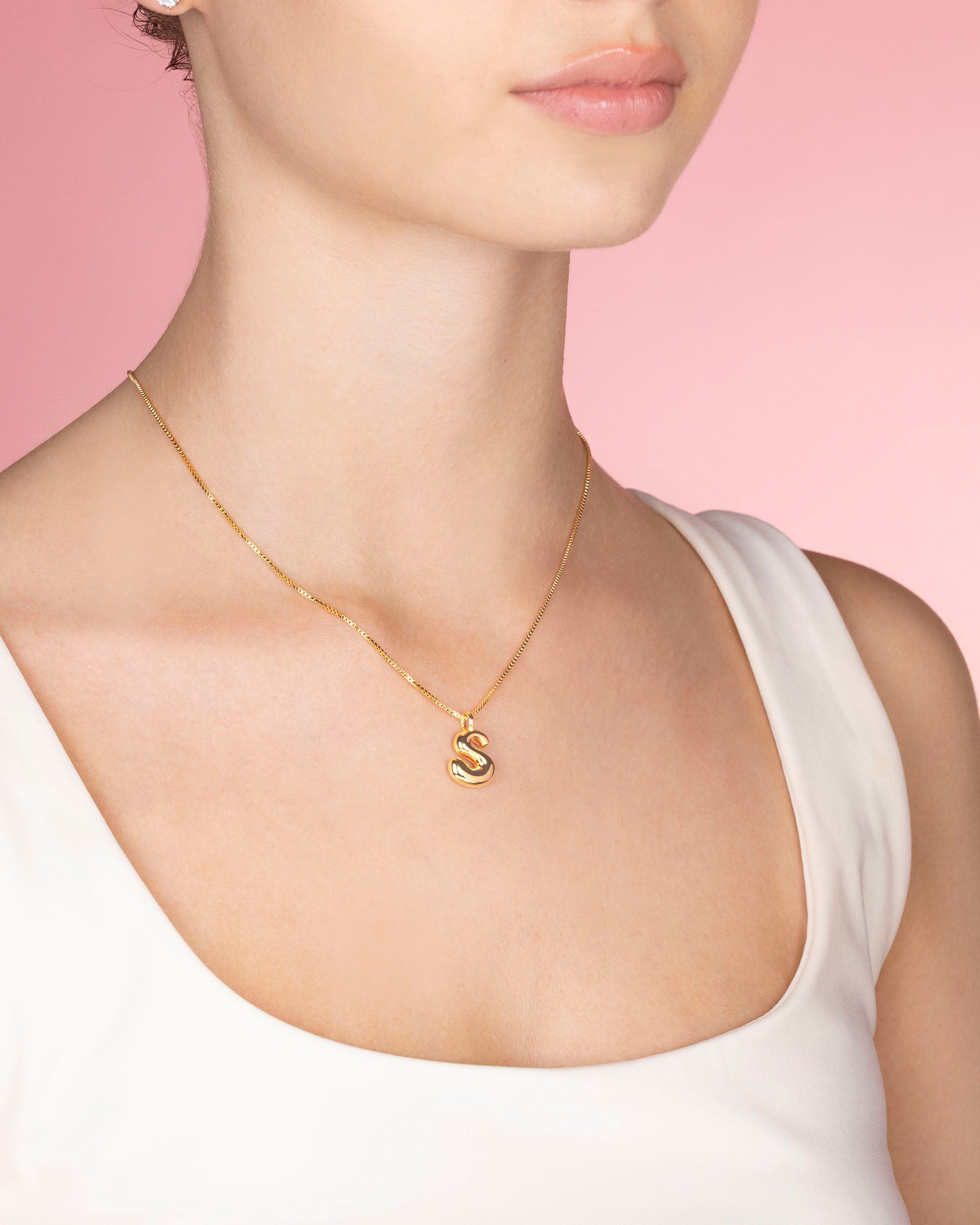 Bubble Initial 'S' Necklace in Gold