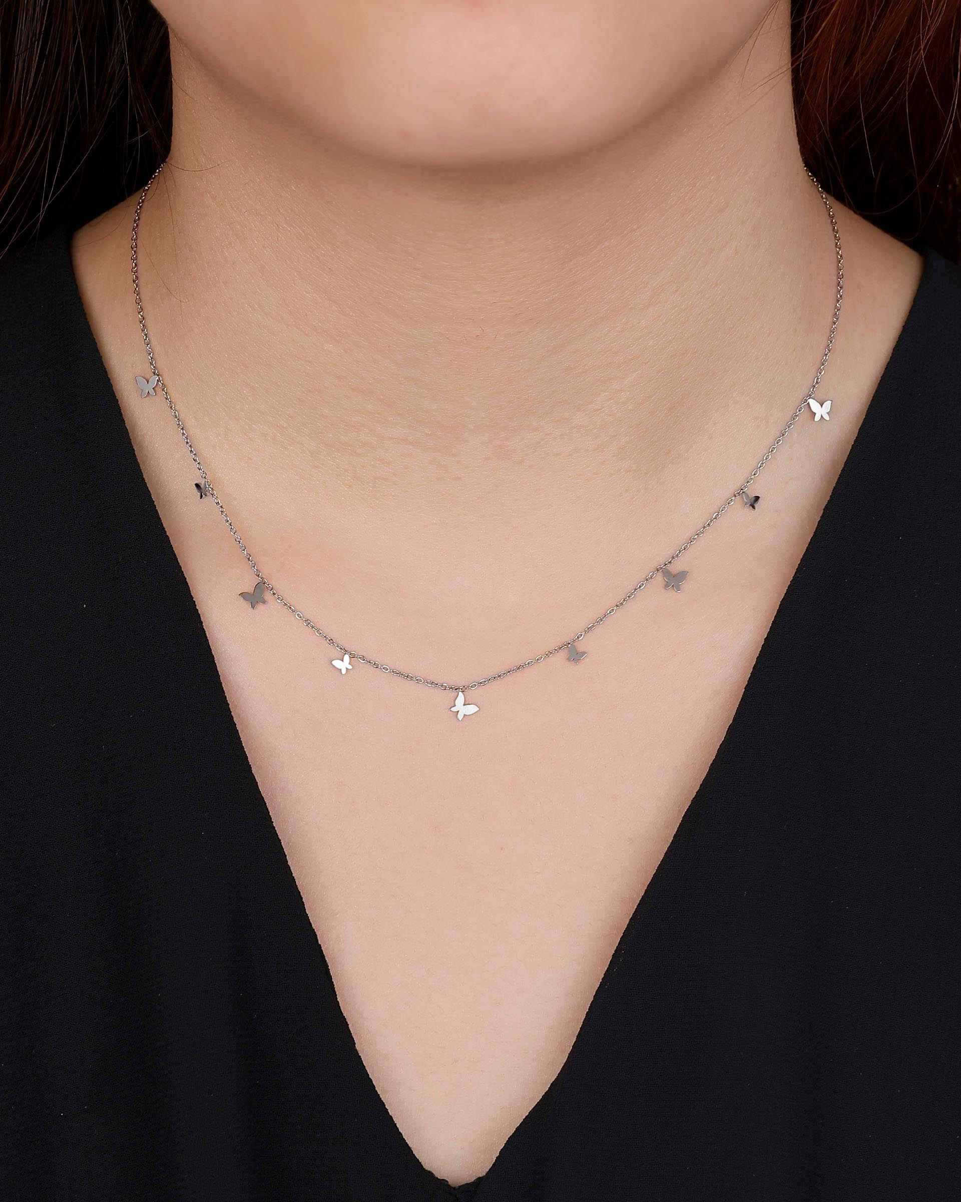 Delilah Butterfly Charm Necklace in Silver