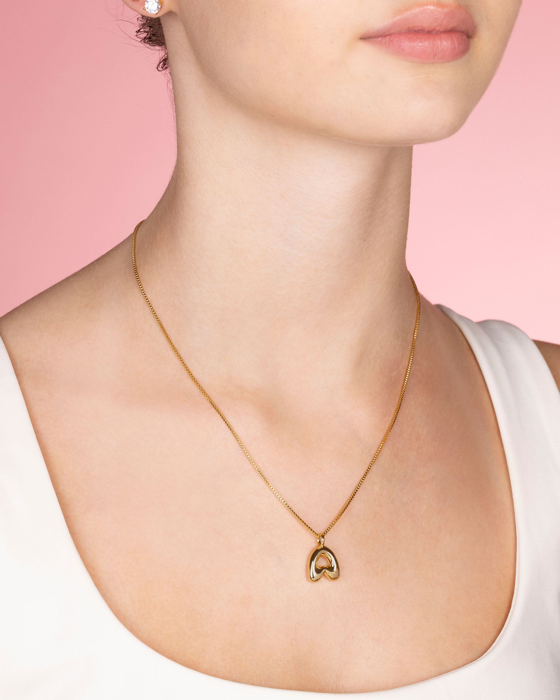 Aqua Bubble Initial 'A' Necklace in Gold