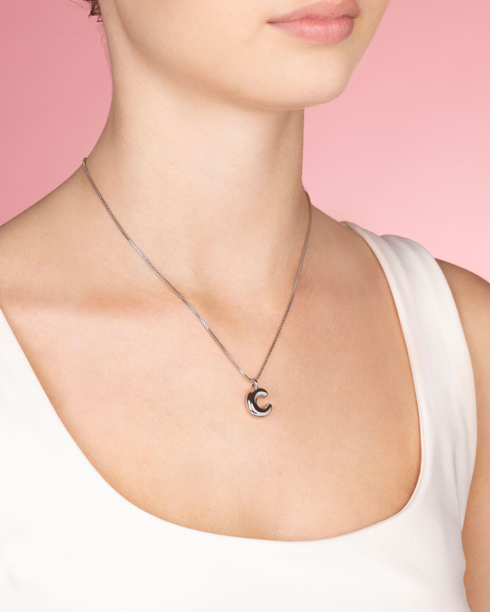 Aqua Bubble Initial 'C' Necklace in Silver