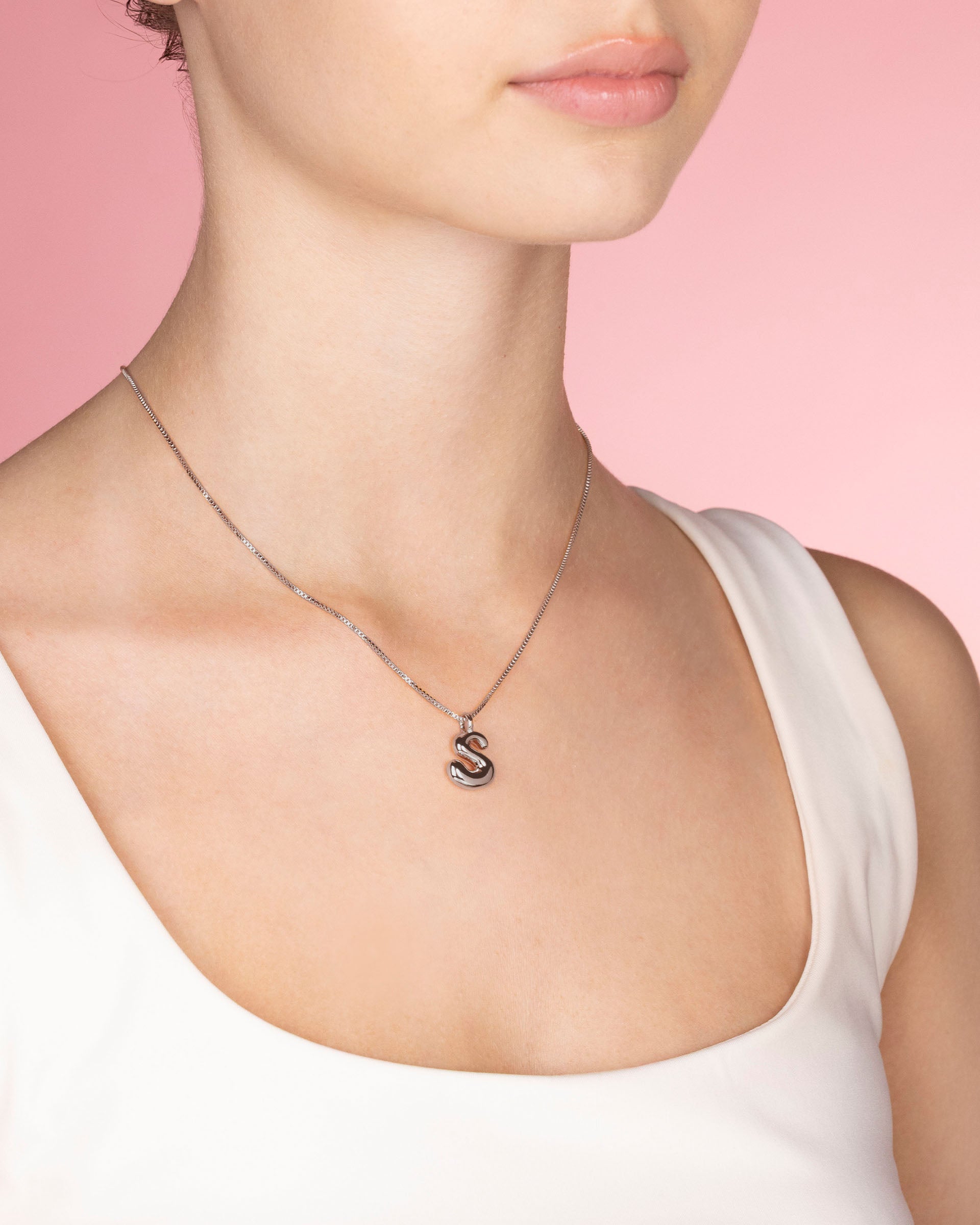 Aqua Bubble Initial 'S' Necklace in Silver