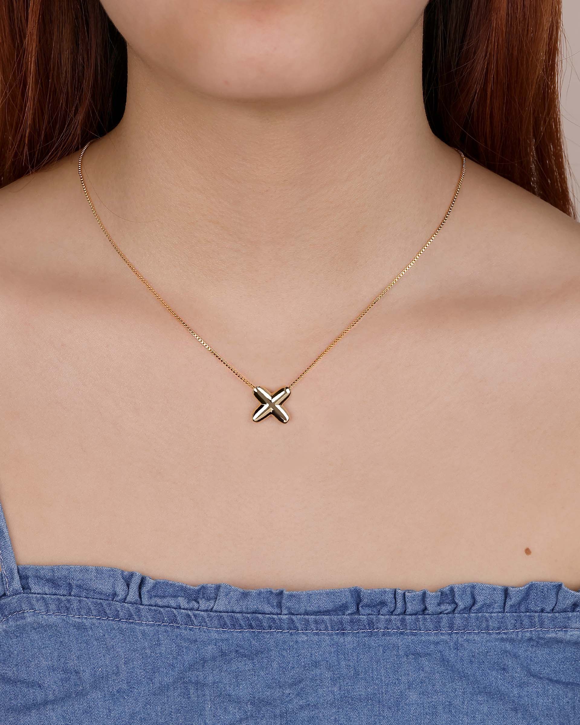 Aqua Bubble Initial 'X' Necklace in Gold