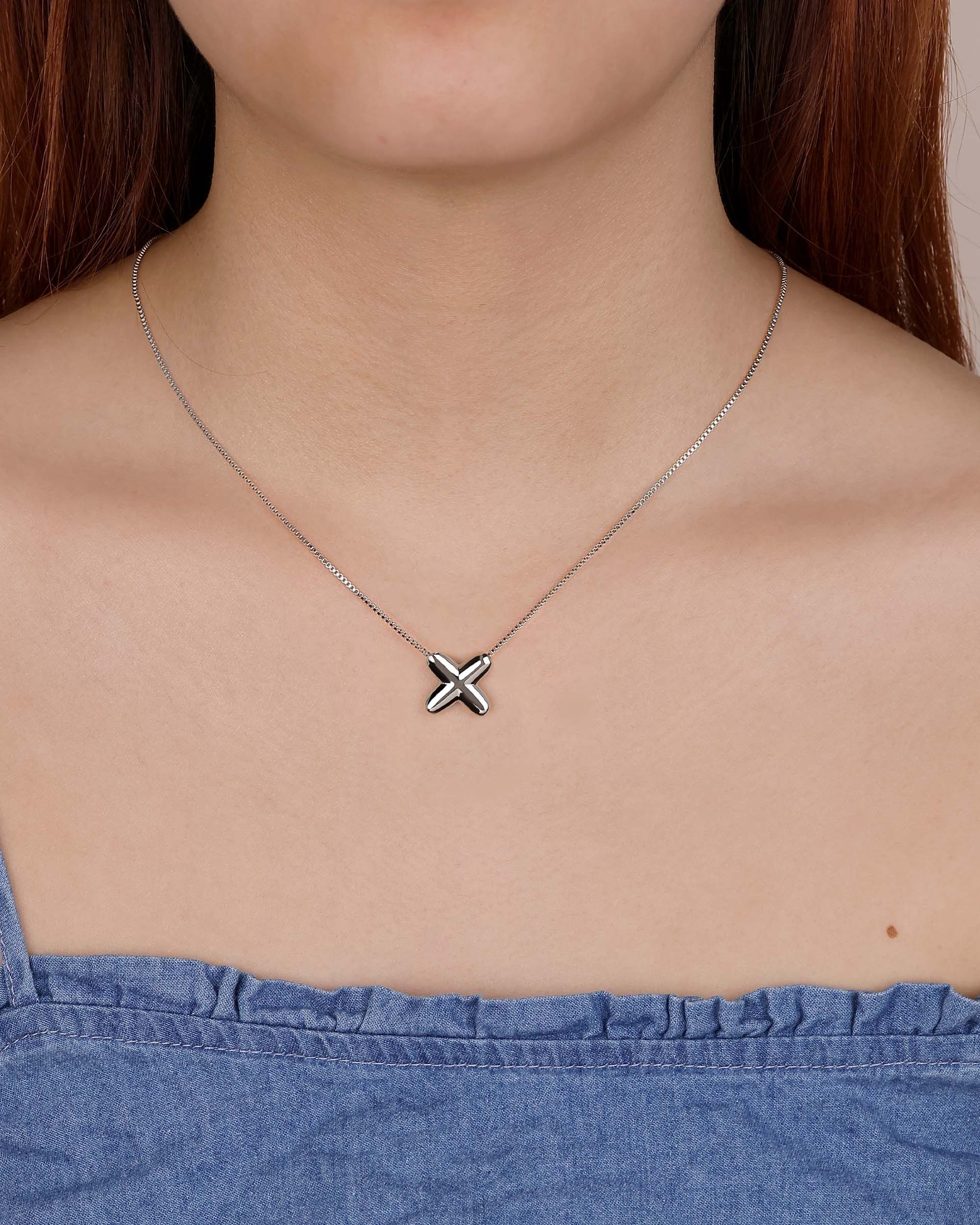 Aqua Bubble Initial 'X' Necklace in Silver