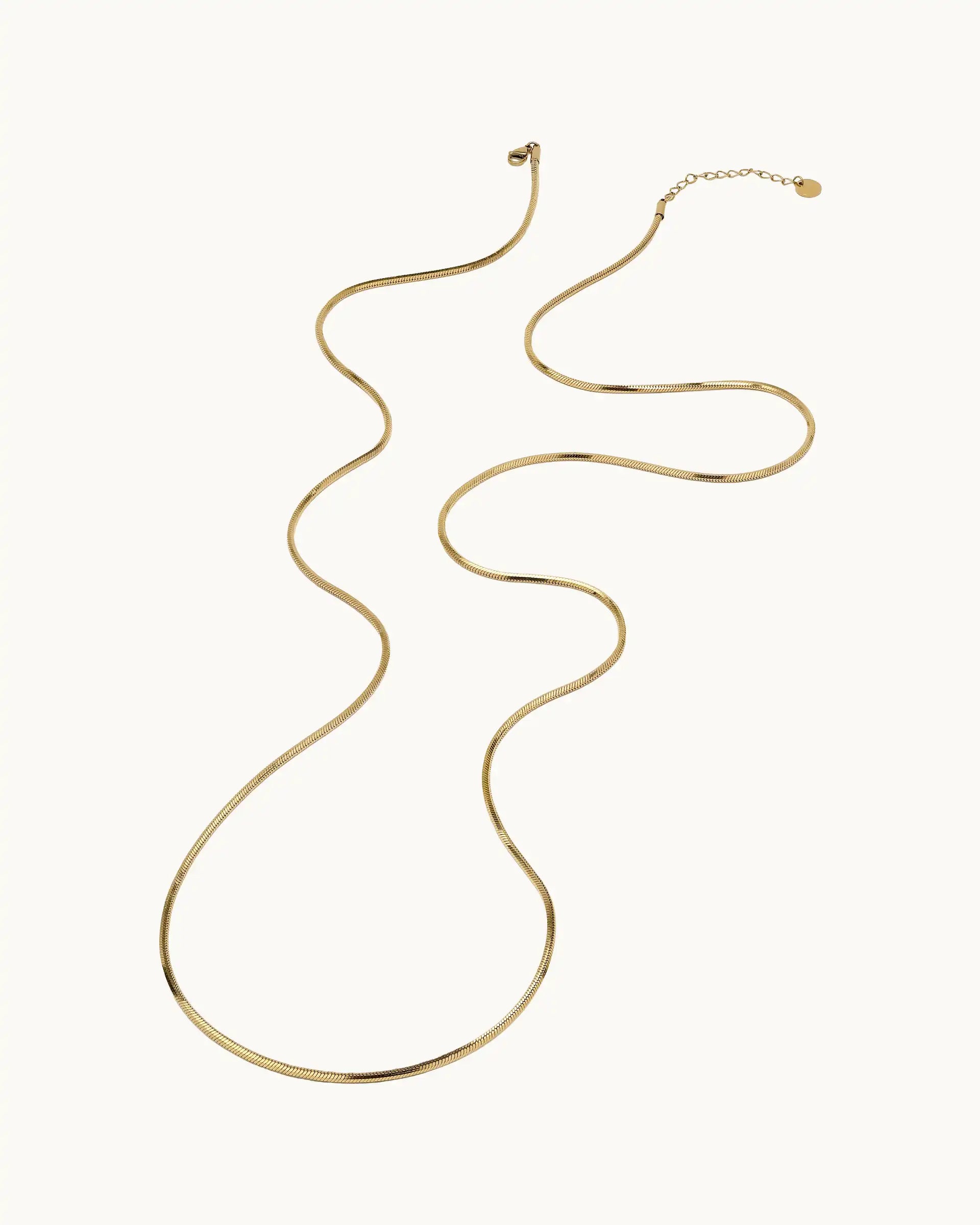 Xenia Long Snake Chain Necklace in Gold