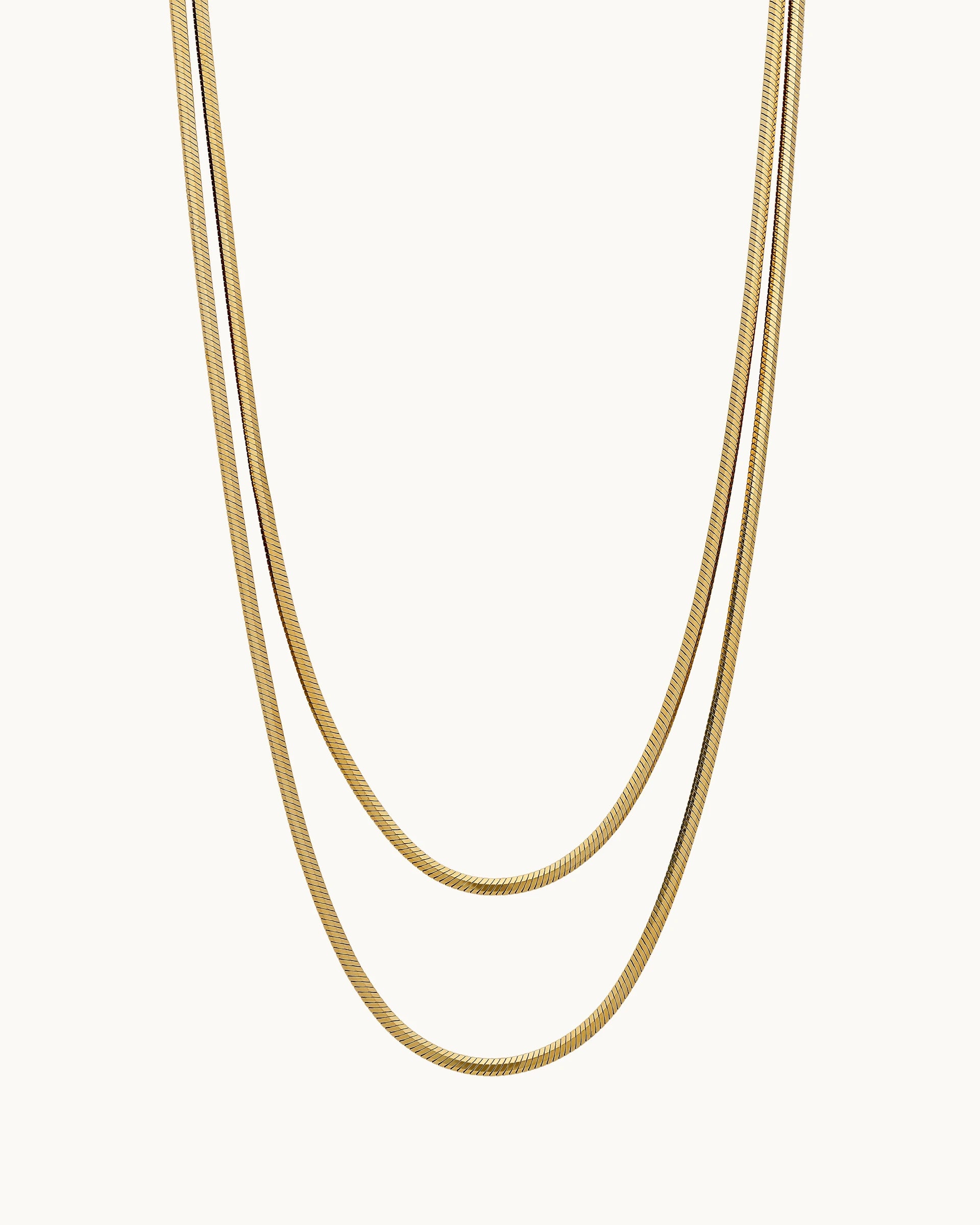Xenia Long Snake Chain Necklace in Gold