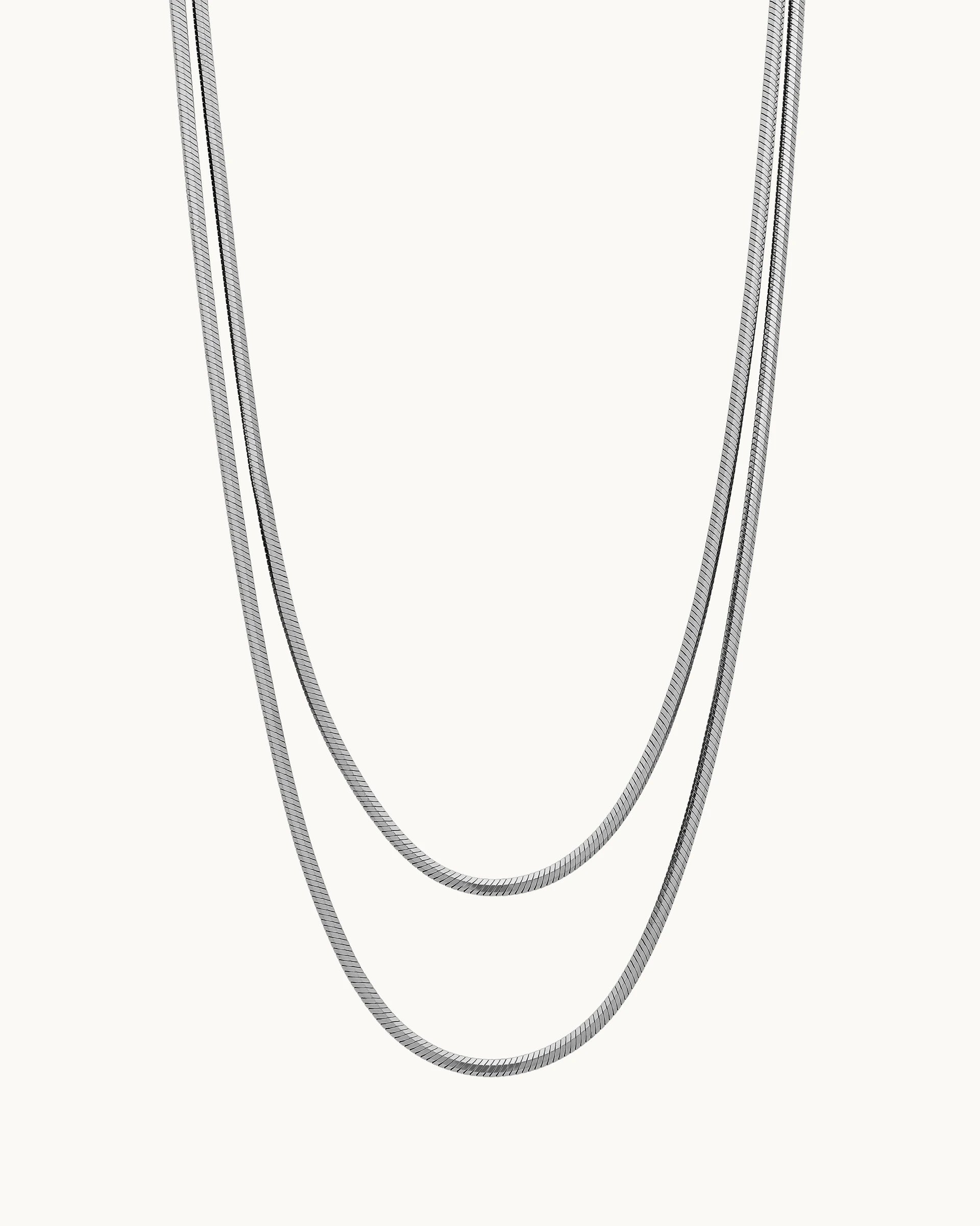 Xenia Long Snake Chain Necklace in Silver