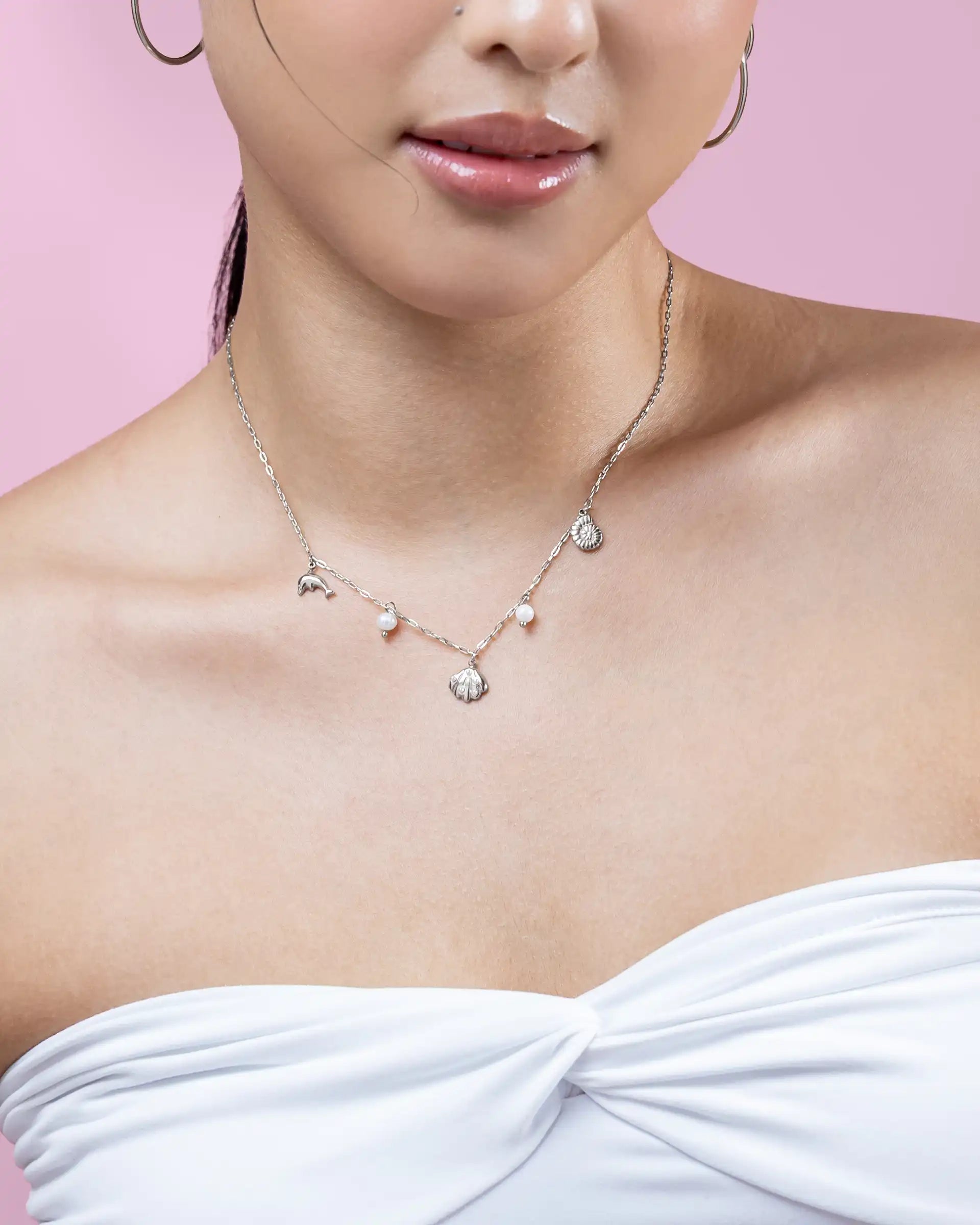 Jodi Ocean Charm Necklace in Silver