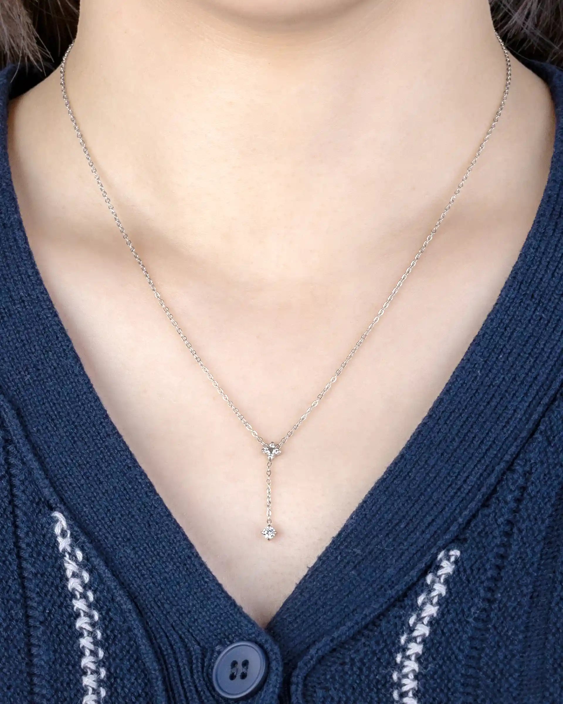 Loraine Floral Y Drop Necklace in Silver