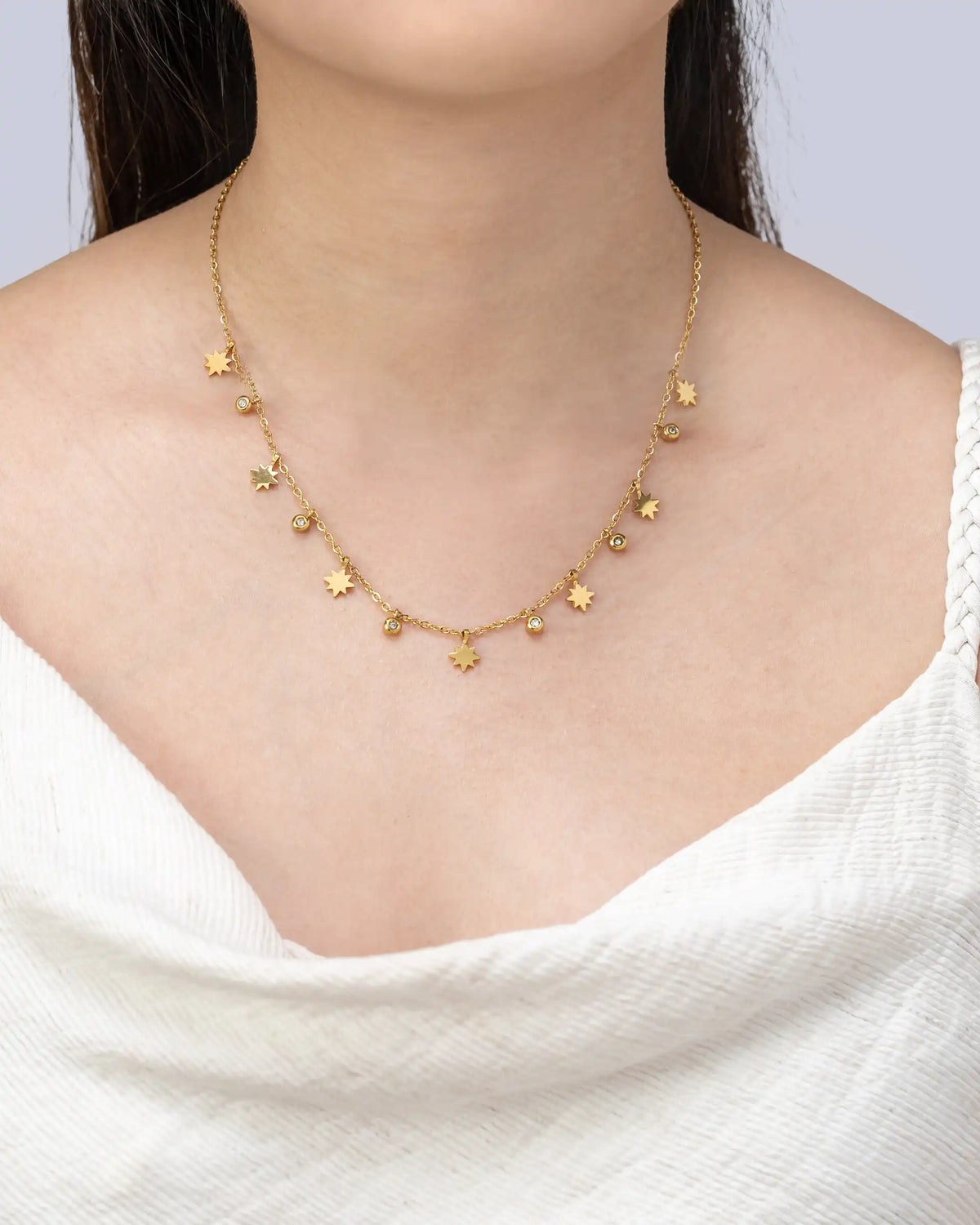 Jolanda Starburst Charm Necklace in Gold