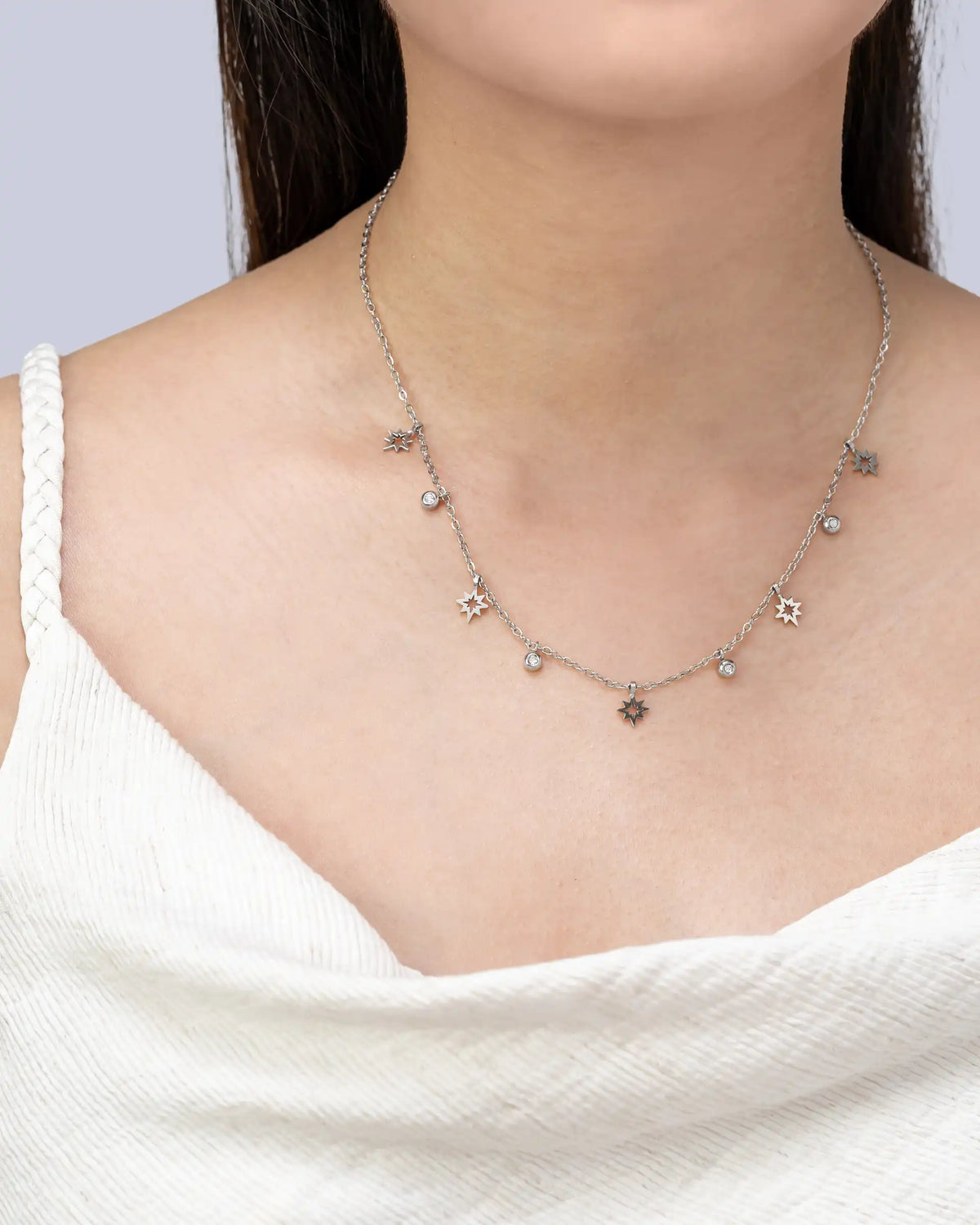 Norissa Open Star Charm Necklace in Silver