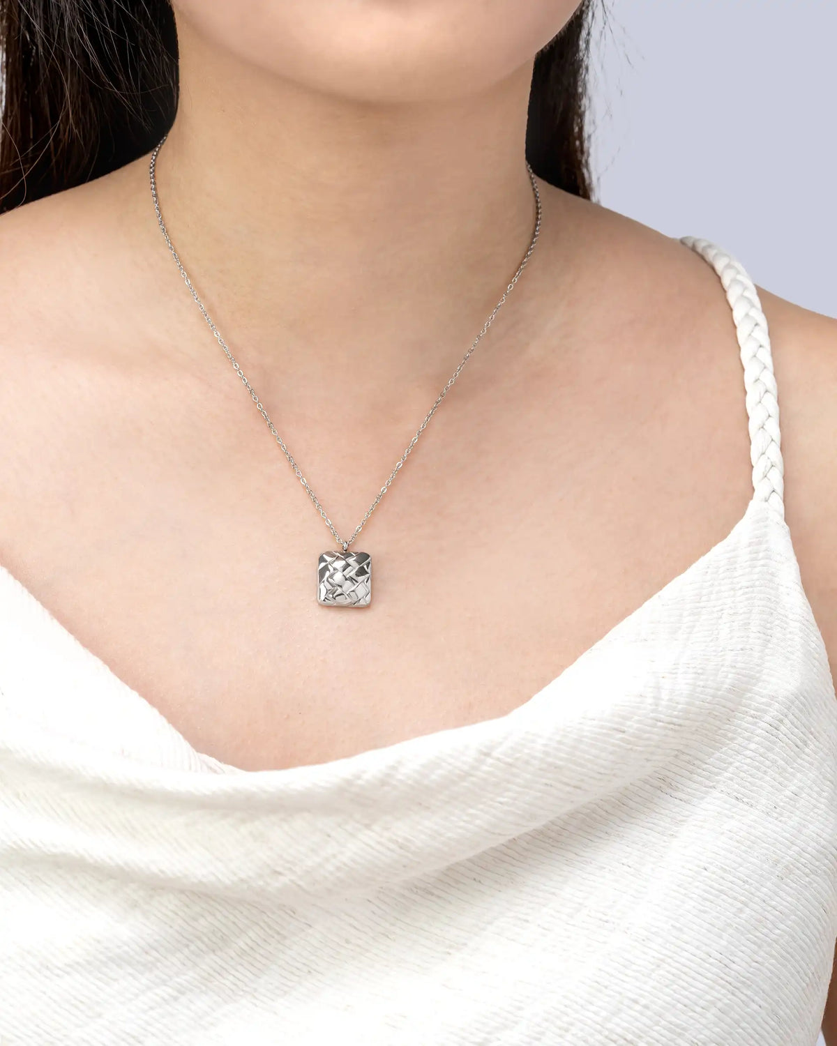 Georgette Woven Square Necklace in Silver