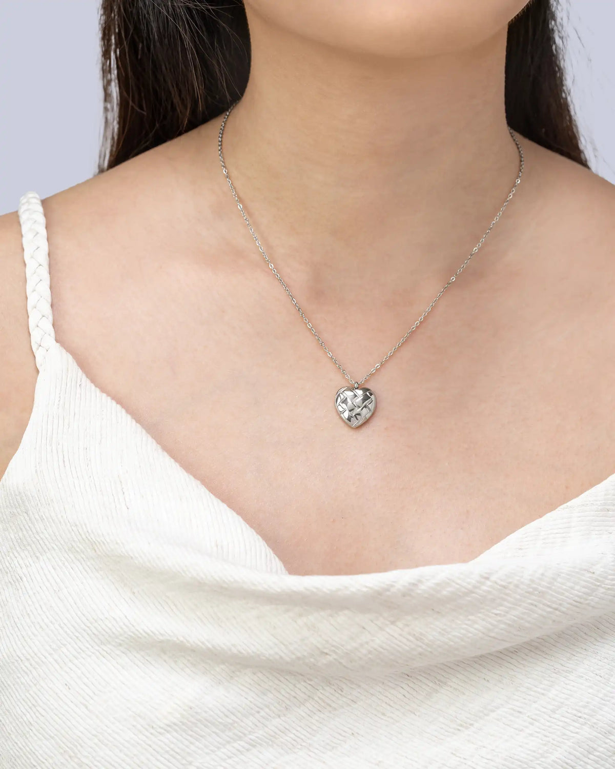Deandra Woven Heart Necklace in Silver