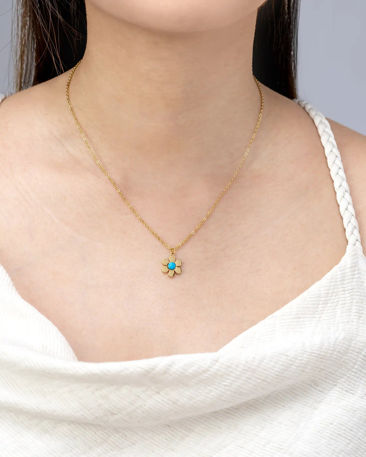 Francesca Daisy Necklace in Gold - Turquoise