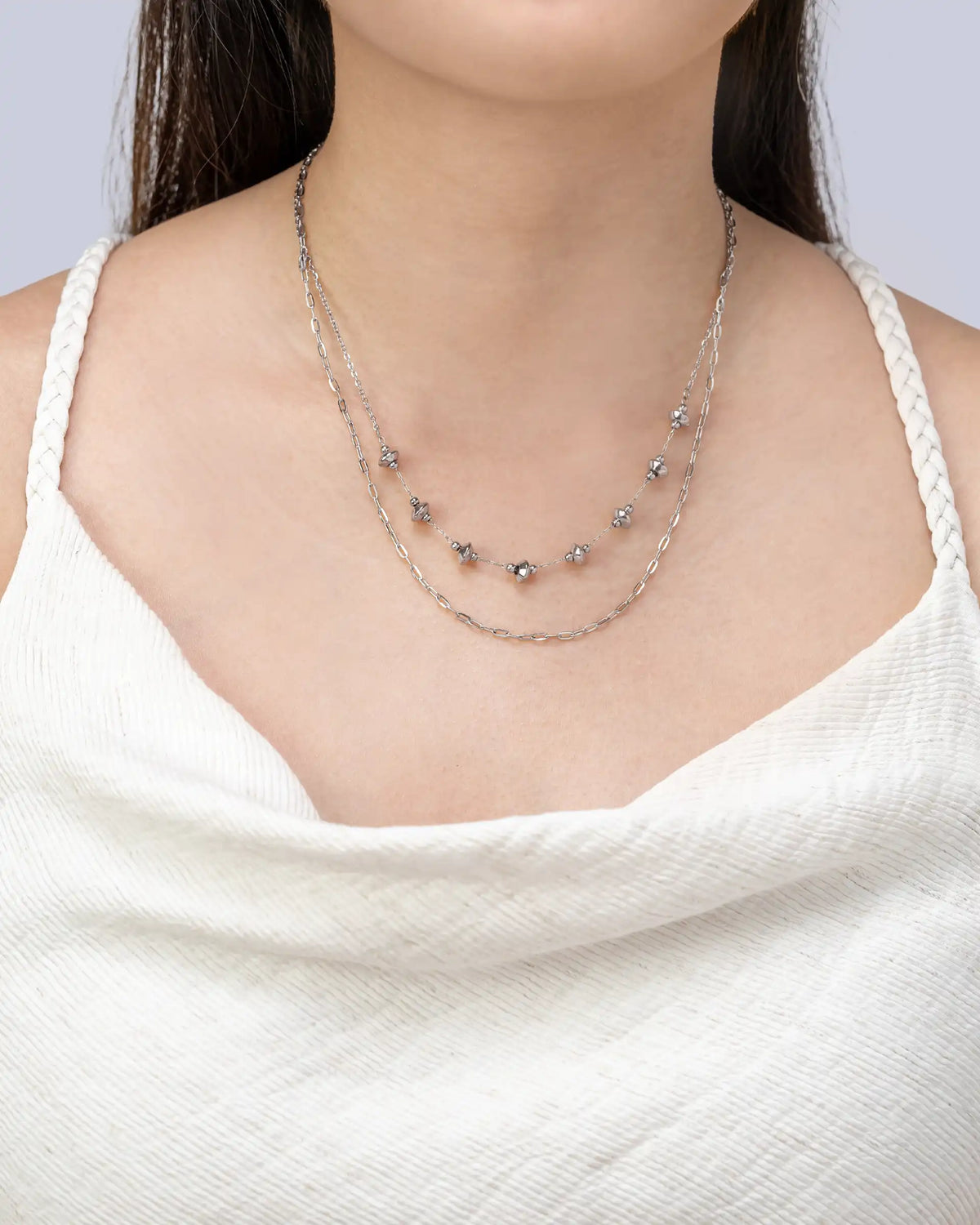 Camden Layered Bead Necklace in Silver