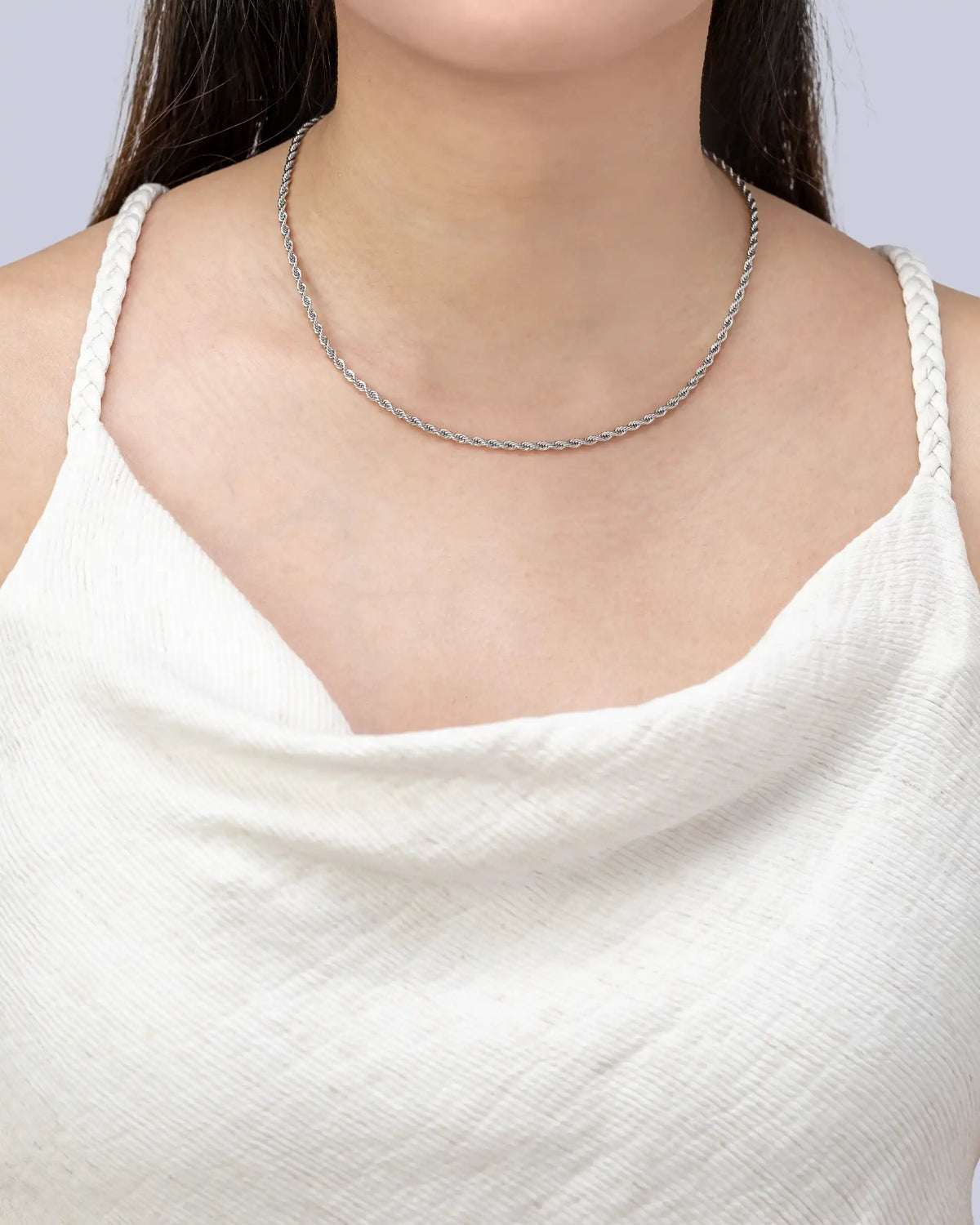 Zarielle Rope Chain Necklace in Silver