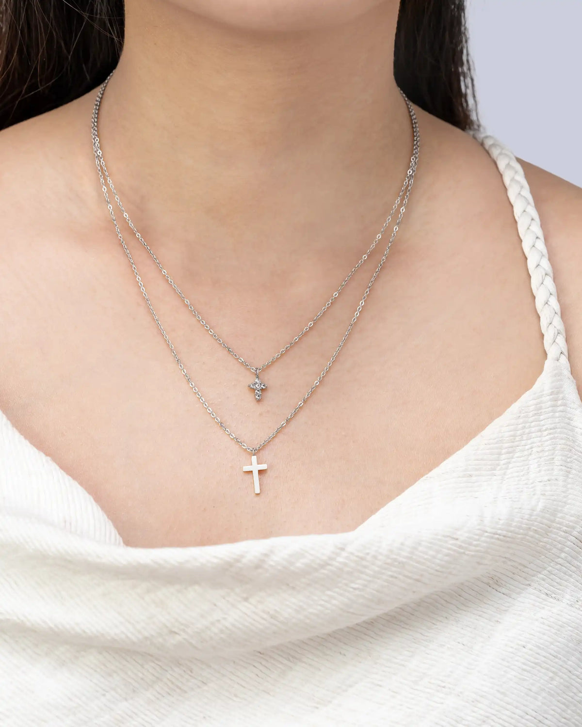 Madilyn Layered Cross Necklace in Silver