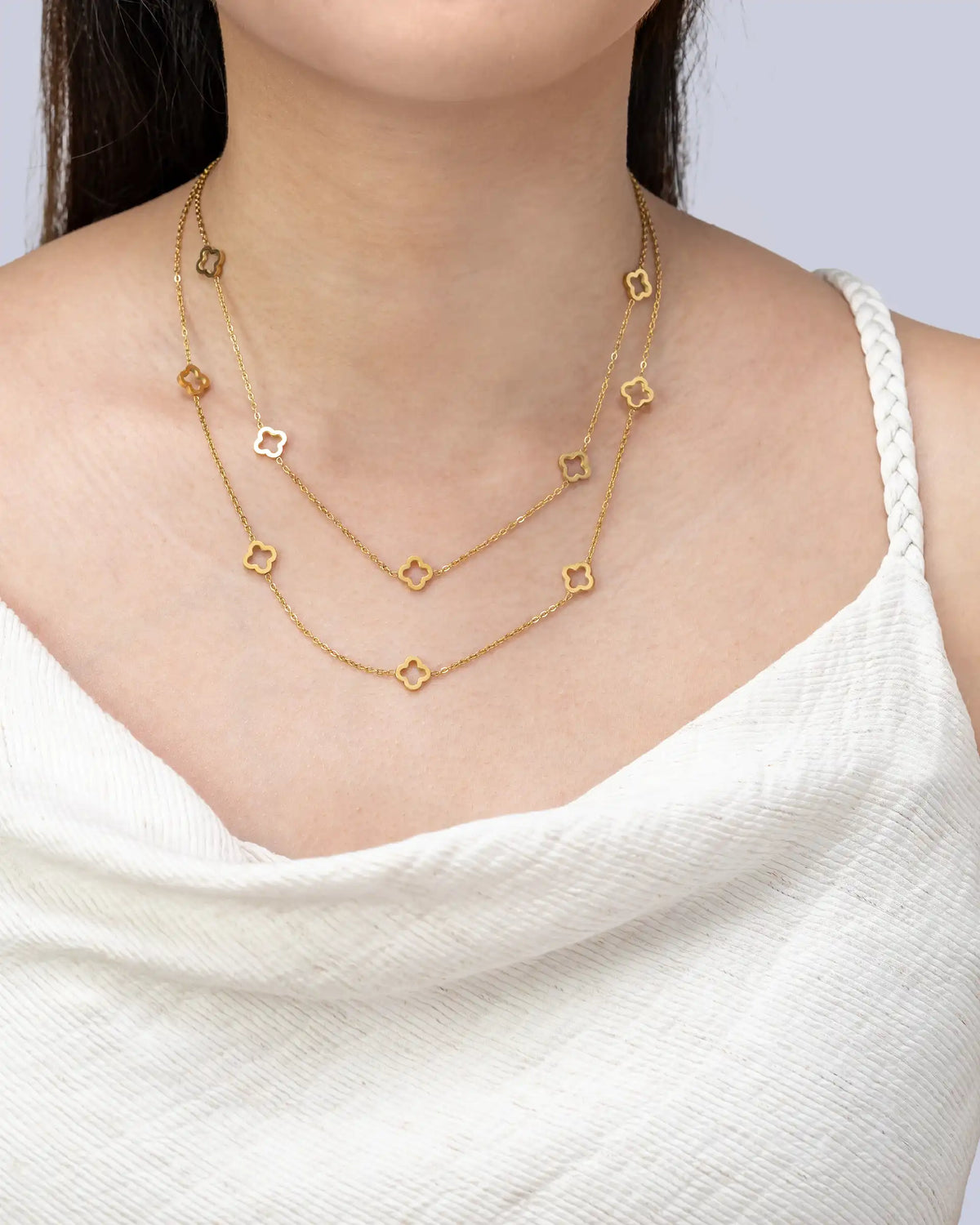 Avelina Clover Layered Necklace in Gold