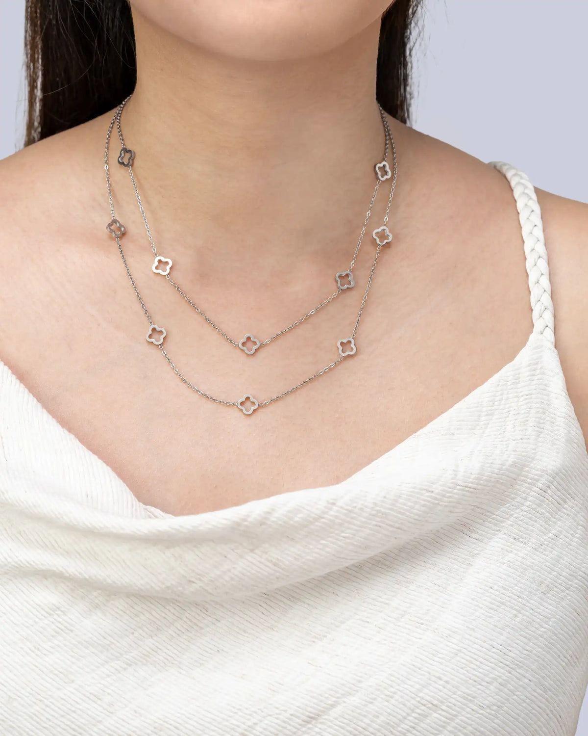 Avelina Clover Layered Necklace in Silver
