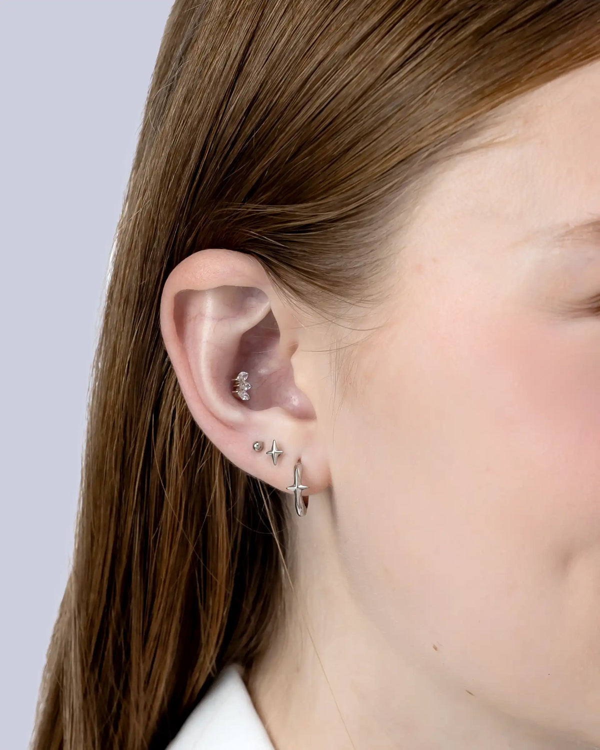 Lorna Star Labret Flatback Earrings in Silver