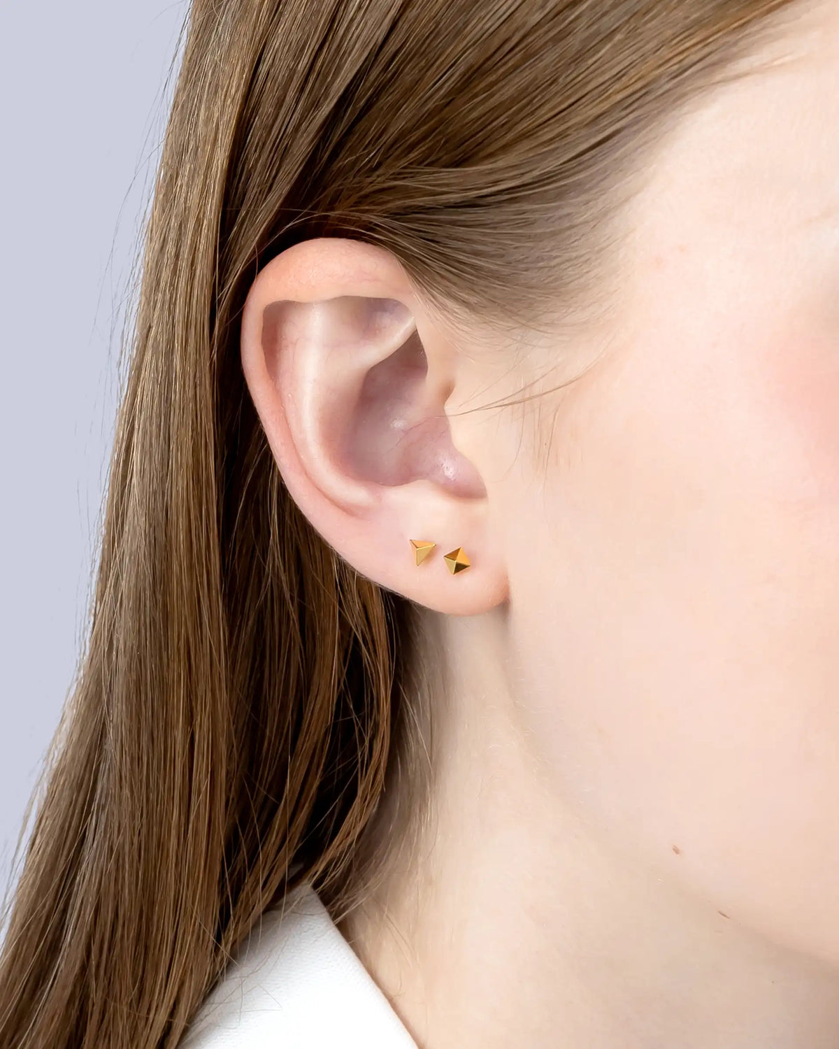 Runnel Pyramid Labret Flatback Earrings in Gold