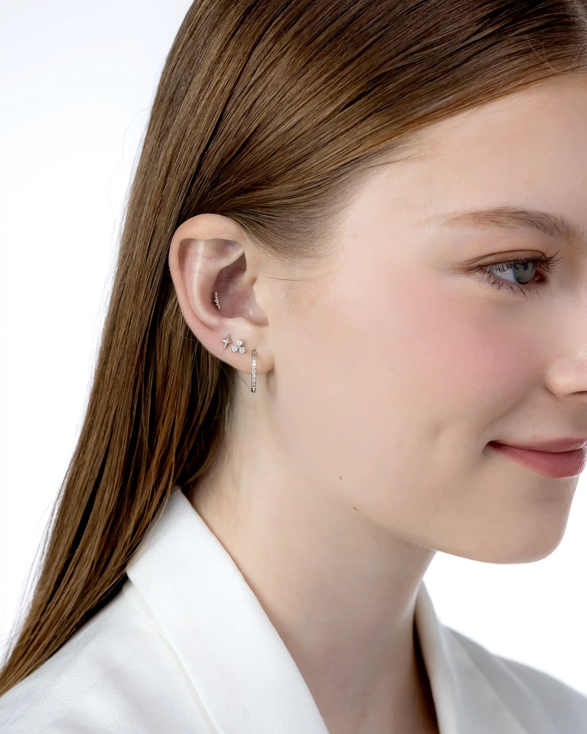 Marnie Trio Labret Flatback Earrings in Silver