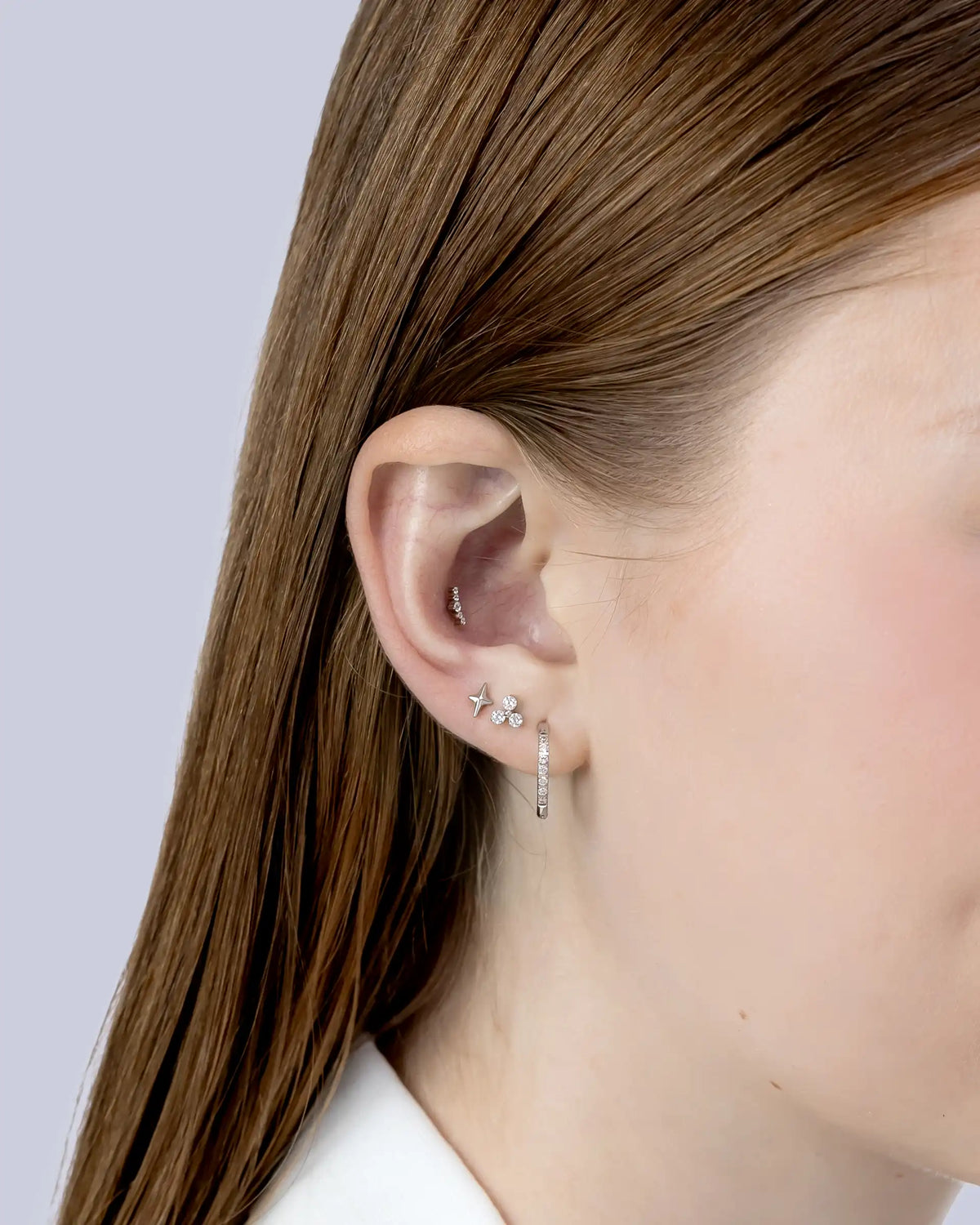 Lorna Star Labret Flatback Earrings in Silver