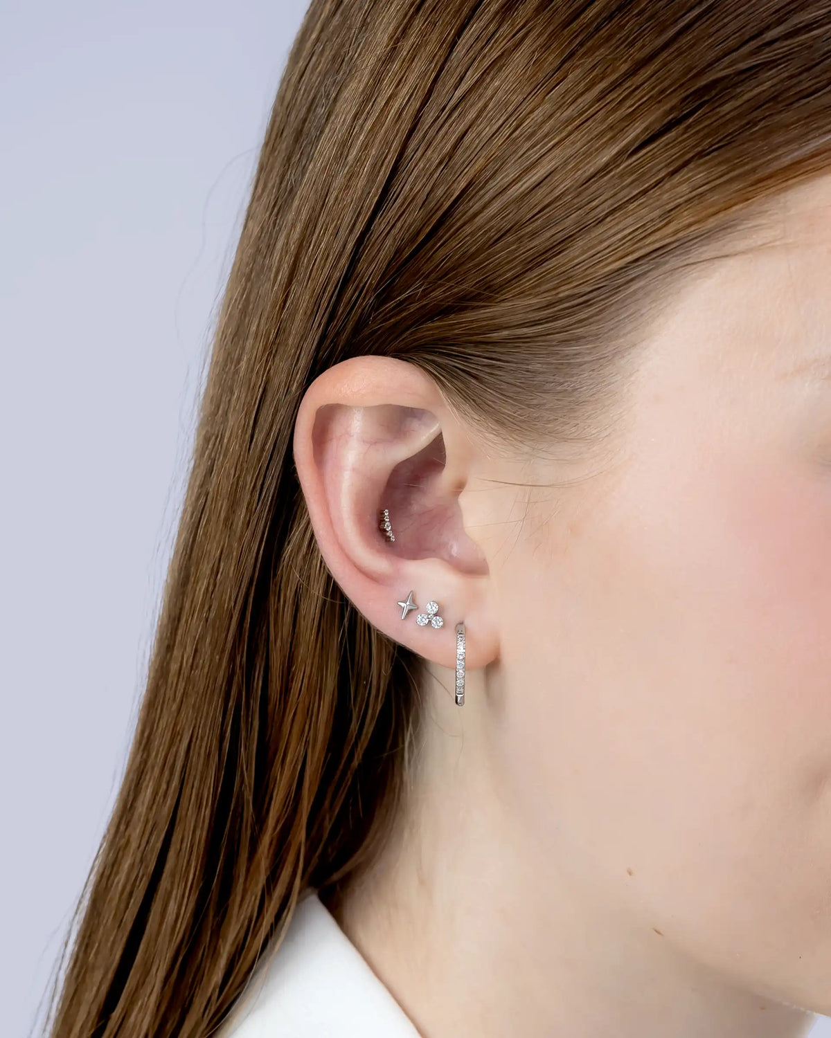 Marnie Trio Labret Flatback Earrings in Silver