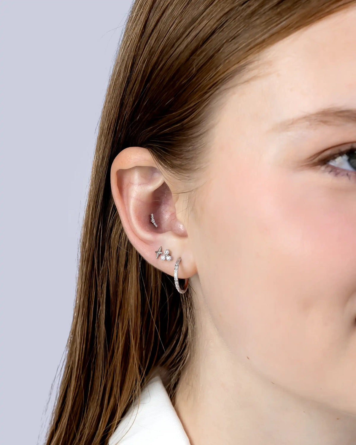 Marnie Trio Labret Flatback Earrings in Silver