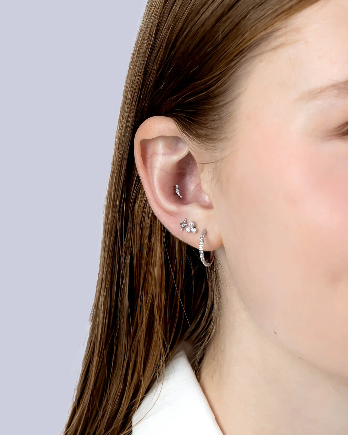 Lorna Star Labret Flatback Earrings in Silver