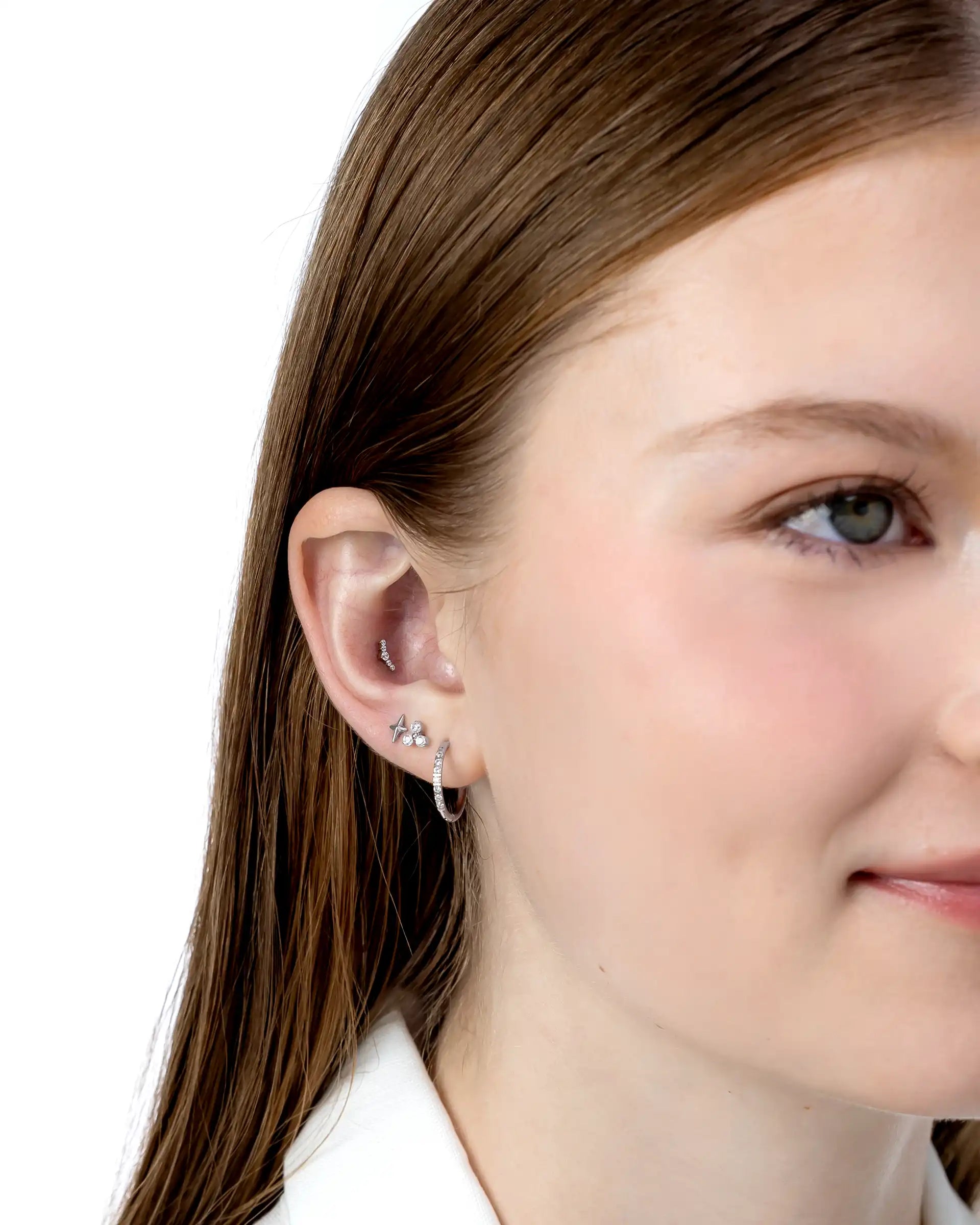 Marnie Trio Labret Flatback Earrings in Silver