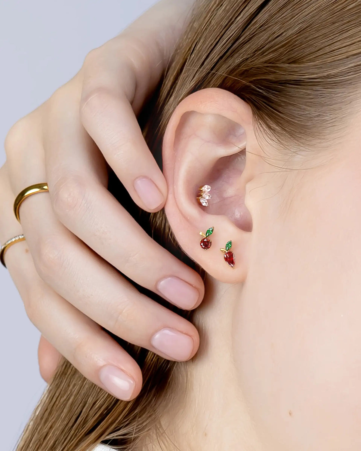 Fenna Apple Labret Flatback Earrings in Gold - Ruby